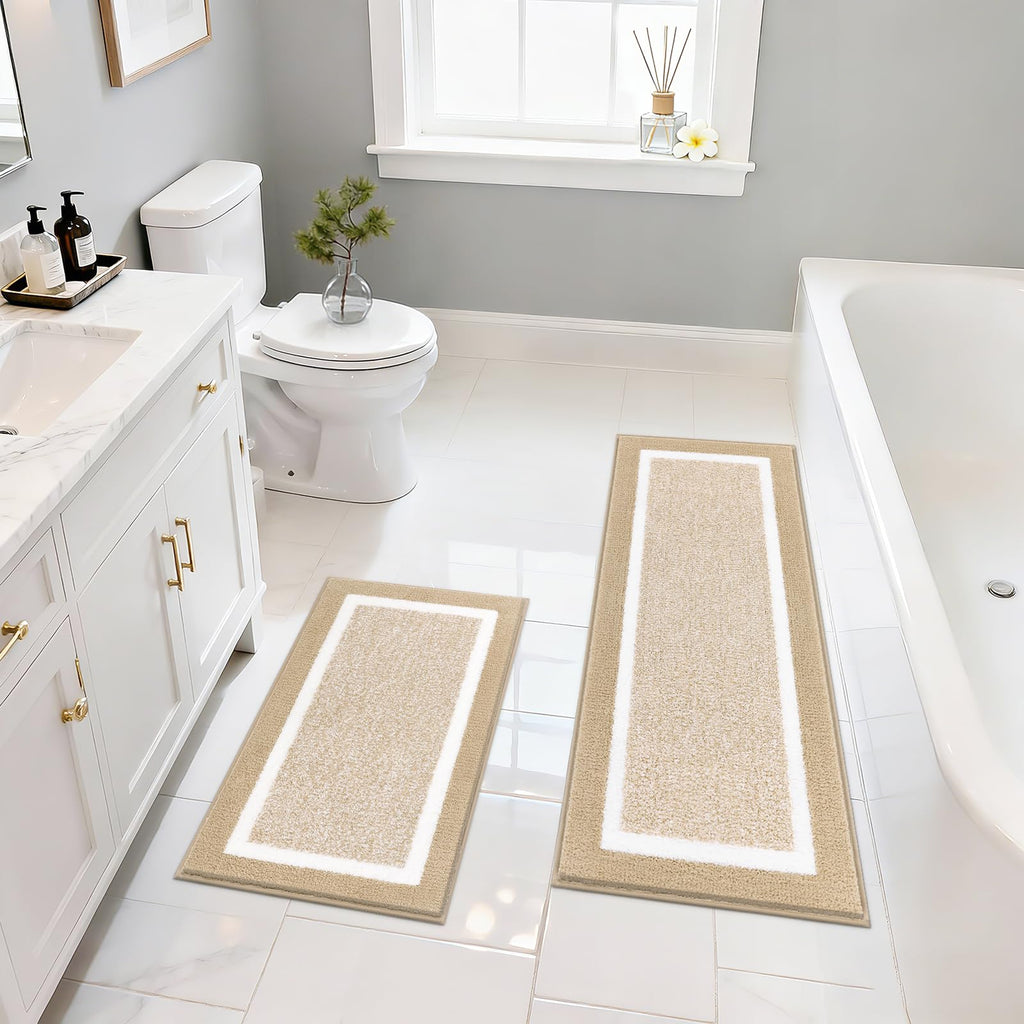 Pauwer Bathroom Rugs 3 Piece Set, Non Slip Washable Bath Mat, Dark Grey