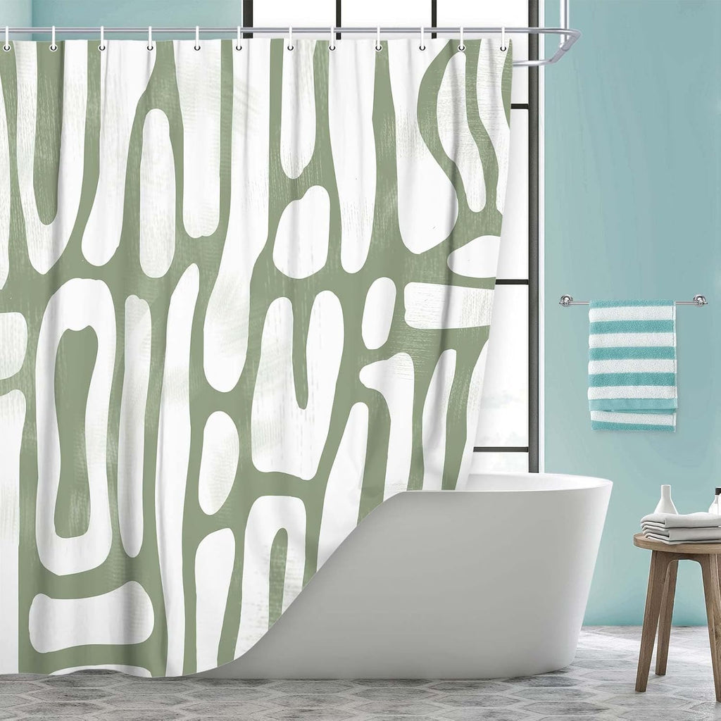 Bondjos Abstract Sage Green Shower Curtain,Boho Modern Geometric Line Art Decor,Abstract Minimalist Farmhouse Style Shower Curtain for Bathroom，Waterproof Polyester Fabric Bathroom Curtain,72x72 Inch