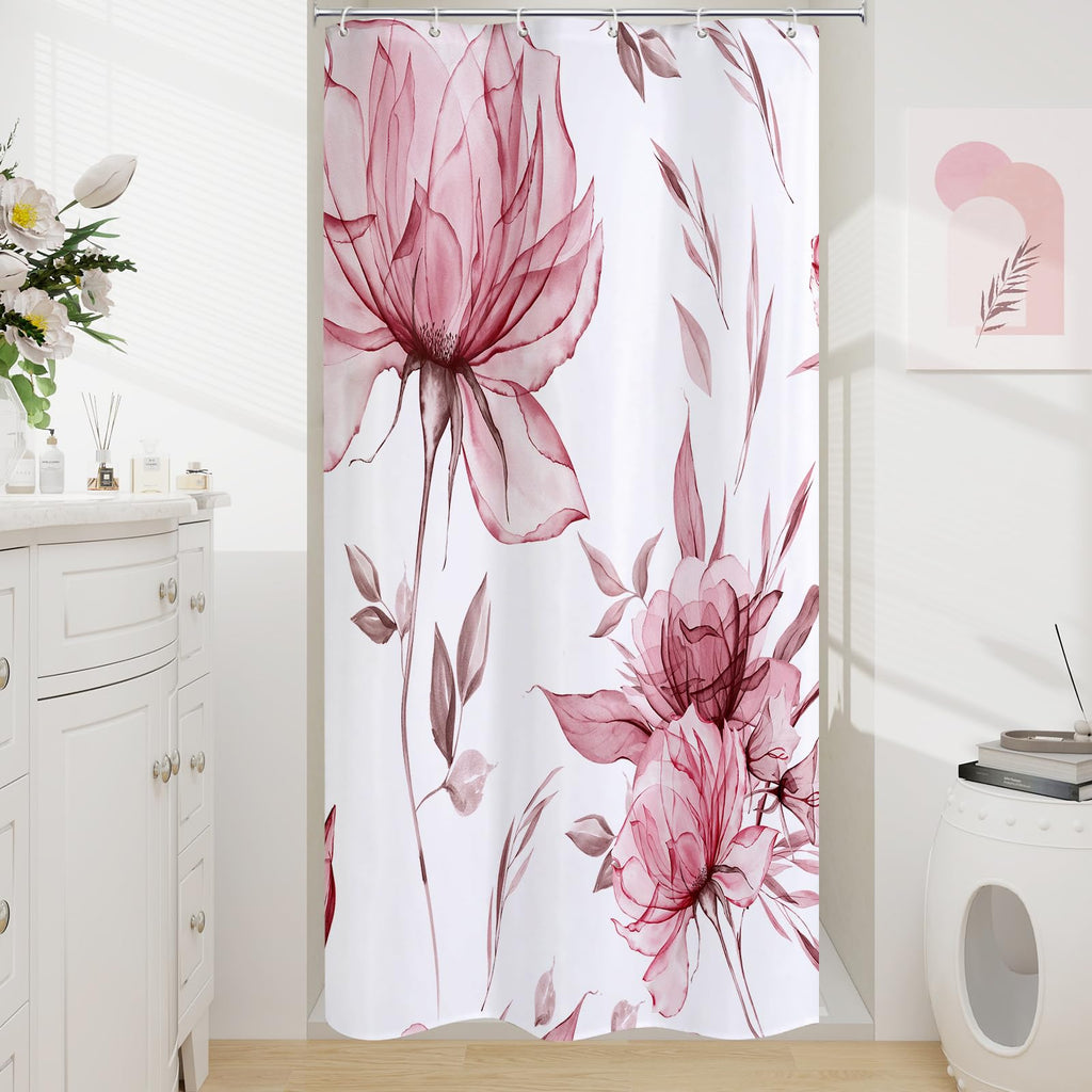 Blue Boho Floral Shower Curtain, Watercolor Botanical Design, 72 x 72