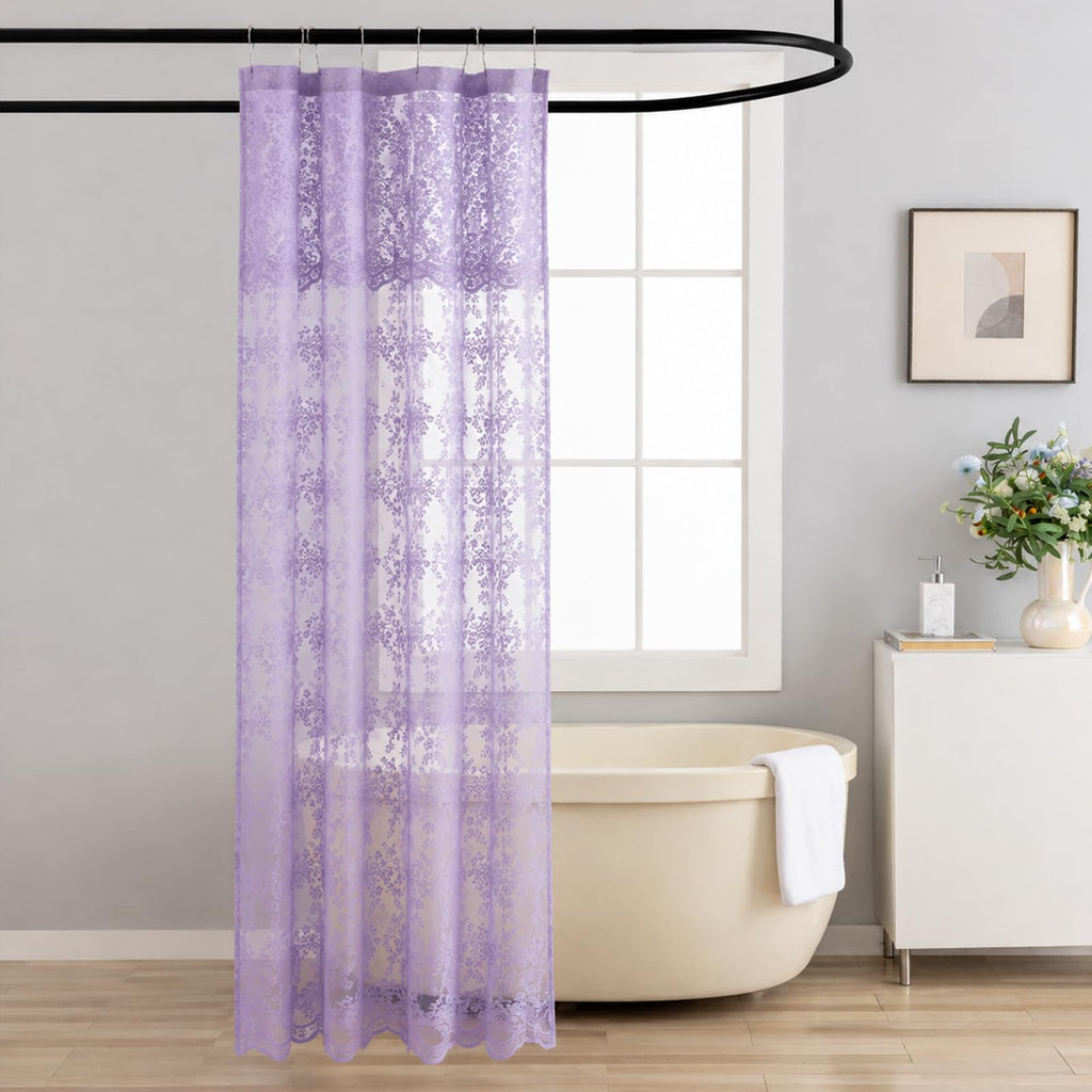 TUDECO White Lace Shower Curtain with Attached Valance 72 x 72 Inch