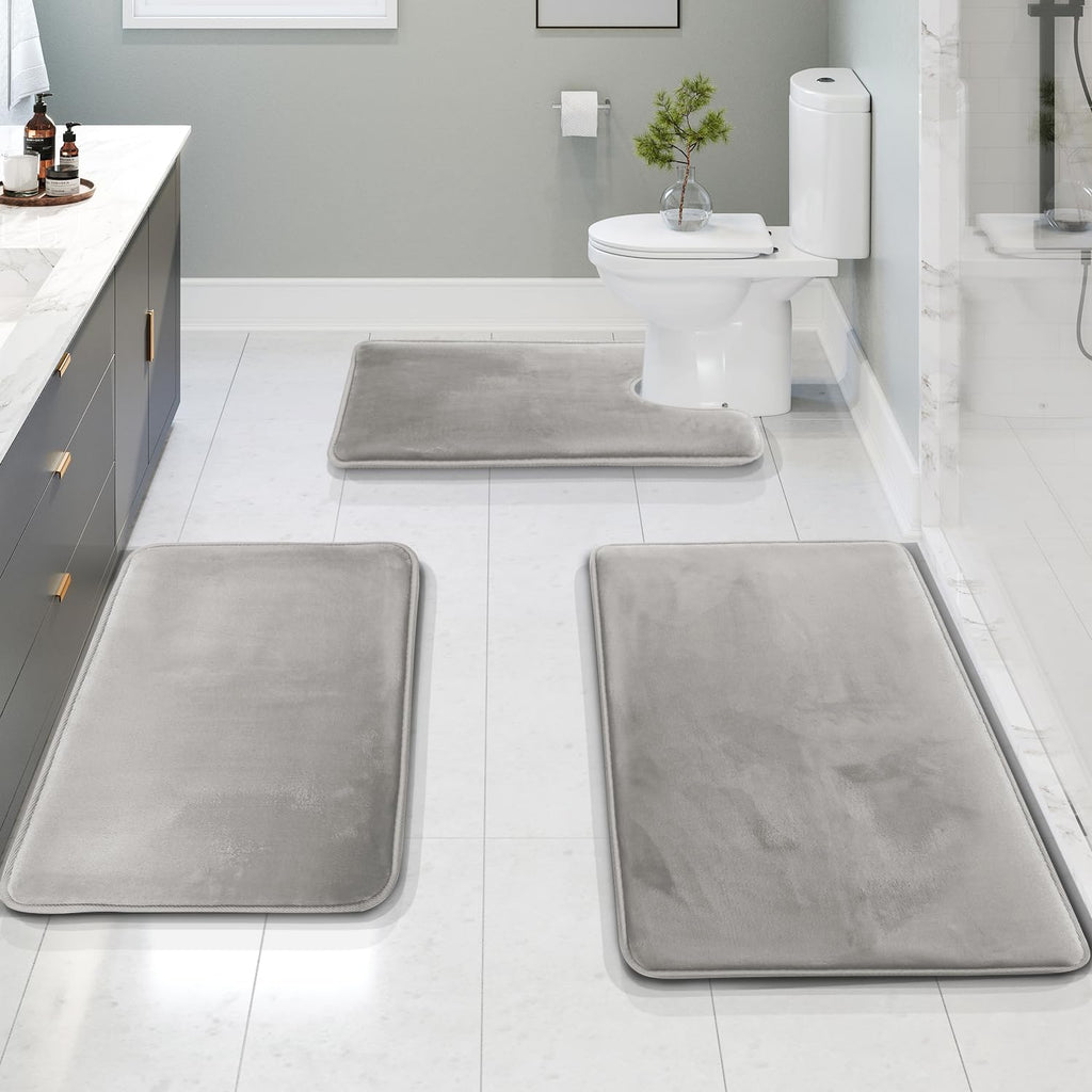 Clara Clark 3 Piece Bathroom Rugs Bath Mat Set, Velvet Memory Foam Bath Mats for Bathroom - Non-Slip, PVC Backing Bath Rugs, Washable - Dries Quickly, Green