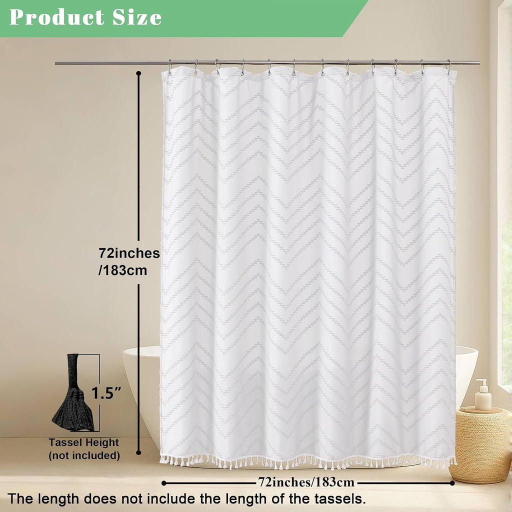 OWENIE White Fabric Boho Shower Curtain 72 x 72 Inches for Bathroom