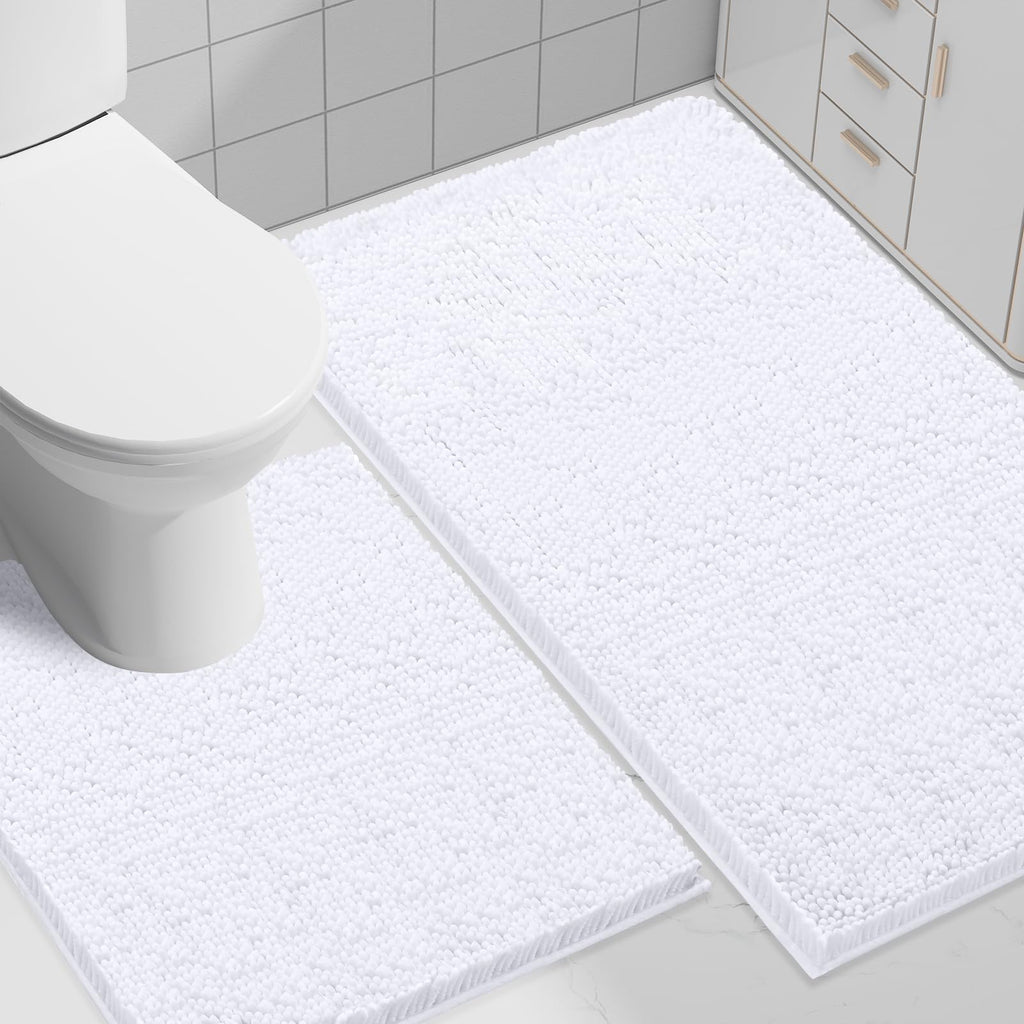 Smiry Chenille Bathroom Rugs Sets 2 Piece (30x20+24x16, Black)
