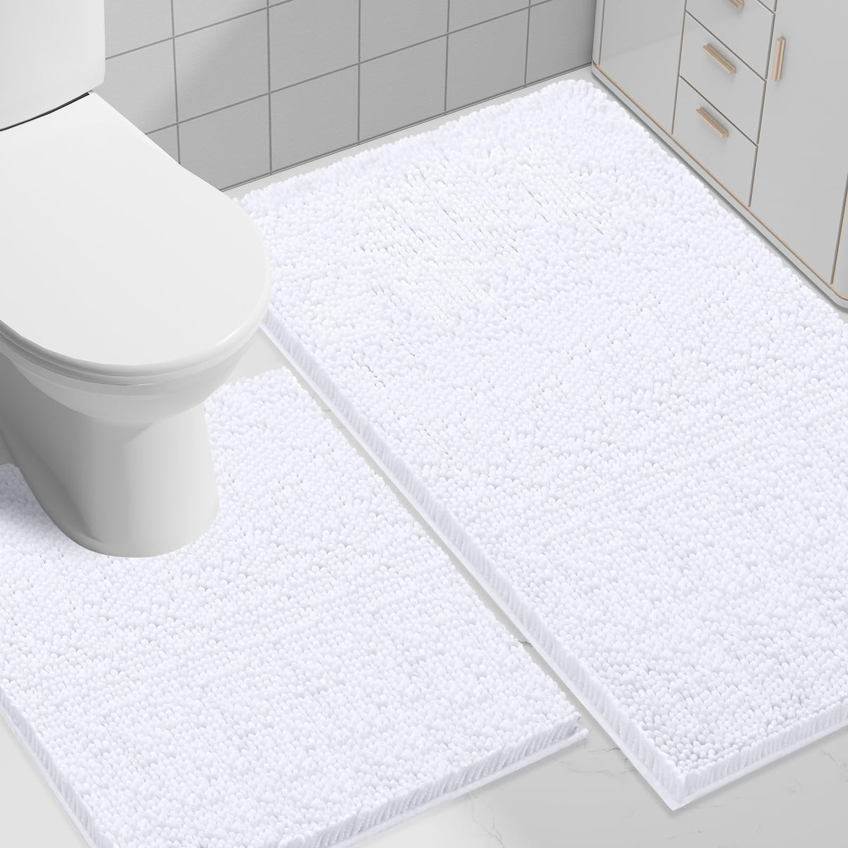 Smiry Chenille Bathroom Rugs Sets 2 Piece (30x20+24x16, Black)