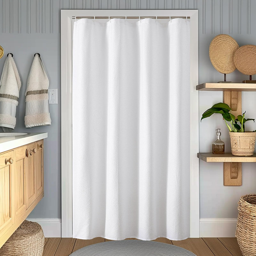 OWENIE White Shower Curtain for Bathroom 84 Inches Extra Long, Elegant 3D Embossed Textured Cloth Waffle Shower Curtain, Modern Luxury Hotel Style, Water Repellent, Machine Washable, 72X84, White
