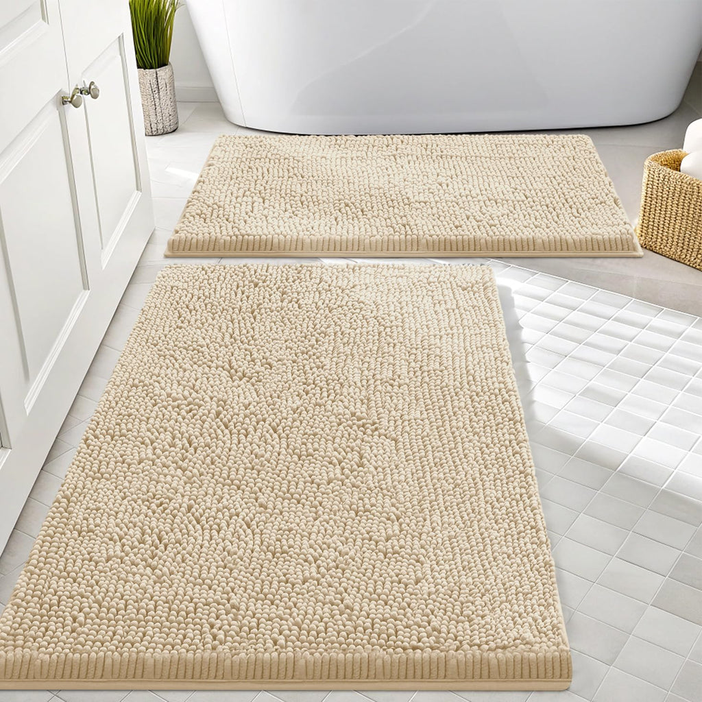 Smiry Chenille Bathroom Rugs Sets 2 Piece (30x20+24x16, Black)