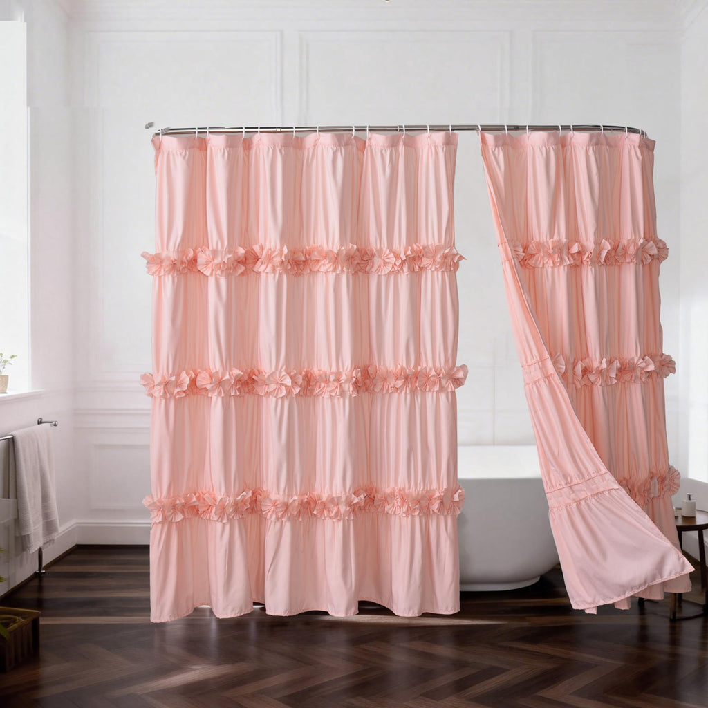 Homechoice Decor Victorian White Ruffle Shower Curtain with 12 Buttonholes