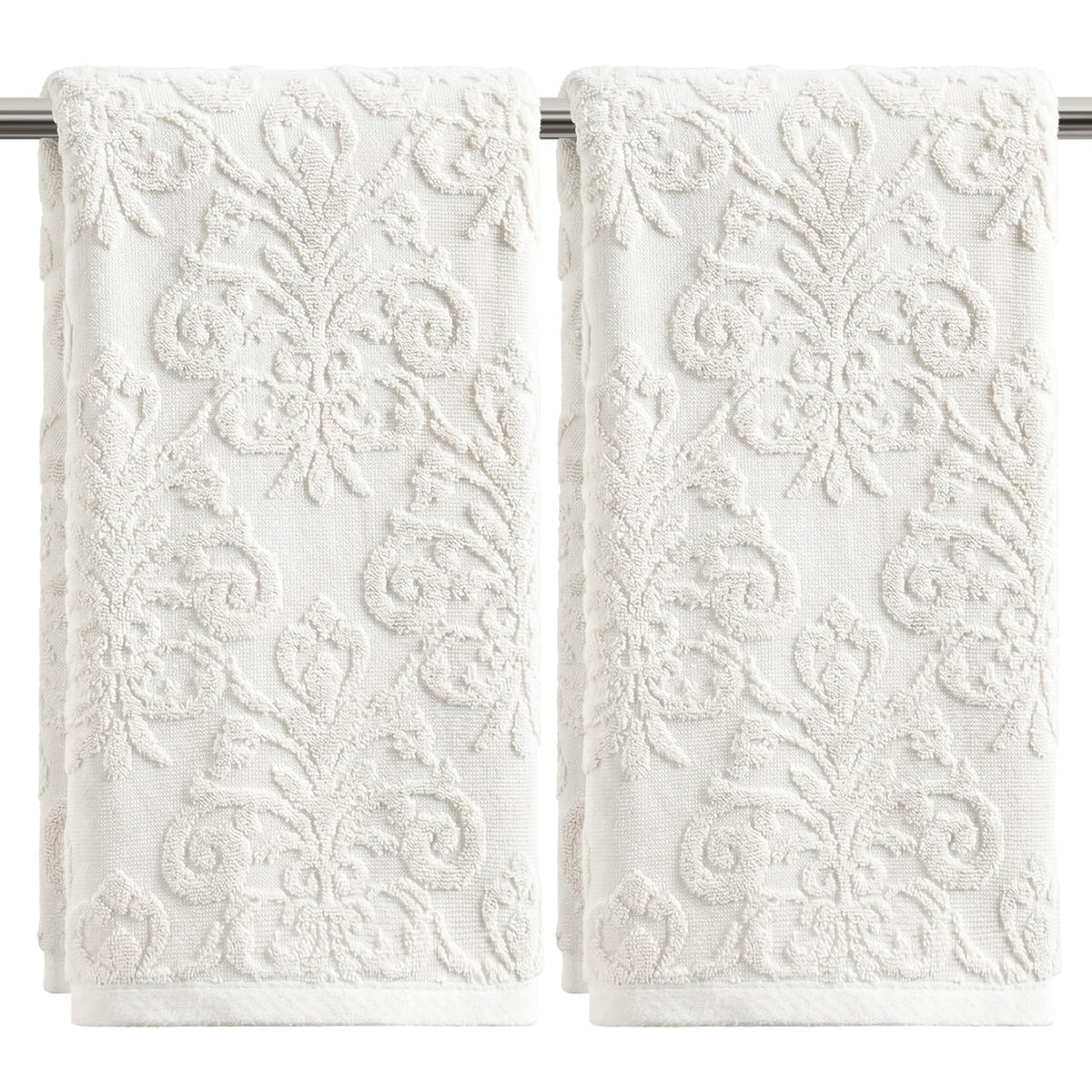 Artoid Mode 2 Pcs Olive Green 3D Vintage Floral Hand Towels for Bathroom, 100% Cotton Soft Absorbent Bathroom Decor Towels, 13.7 x 29.5 Inch