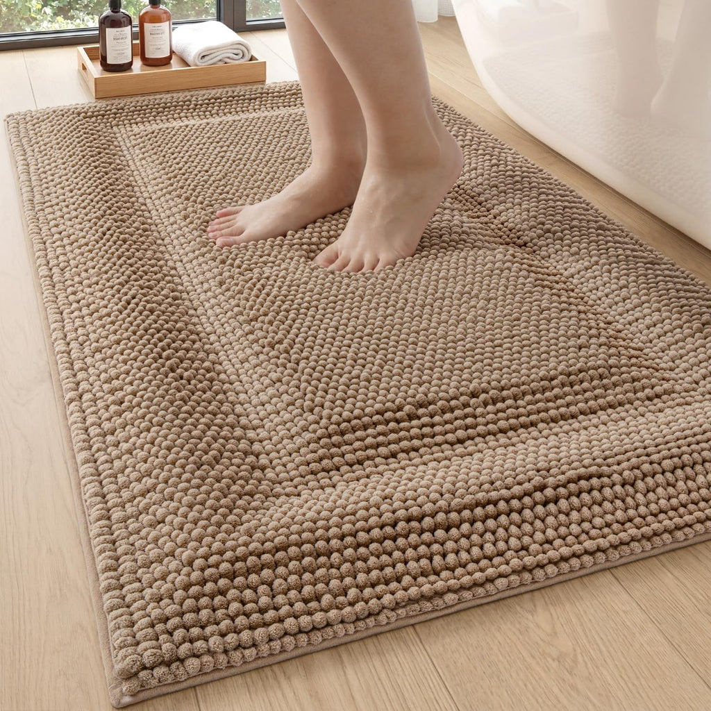 DEXI Bathroom Rugs 36x24, Non Slip Washable Chinelle Bath Mat, Taupe