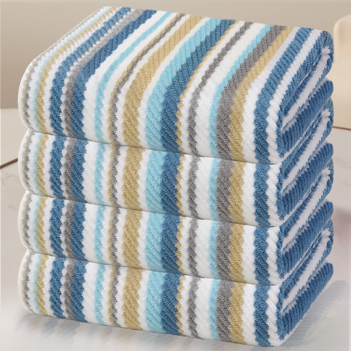 VOOVA & MOVAS Hand Towels, Cotton, Soft, Thick, 16x27 in, Tan Gray Beige