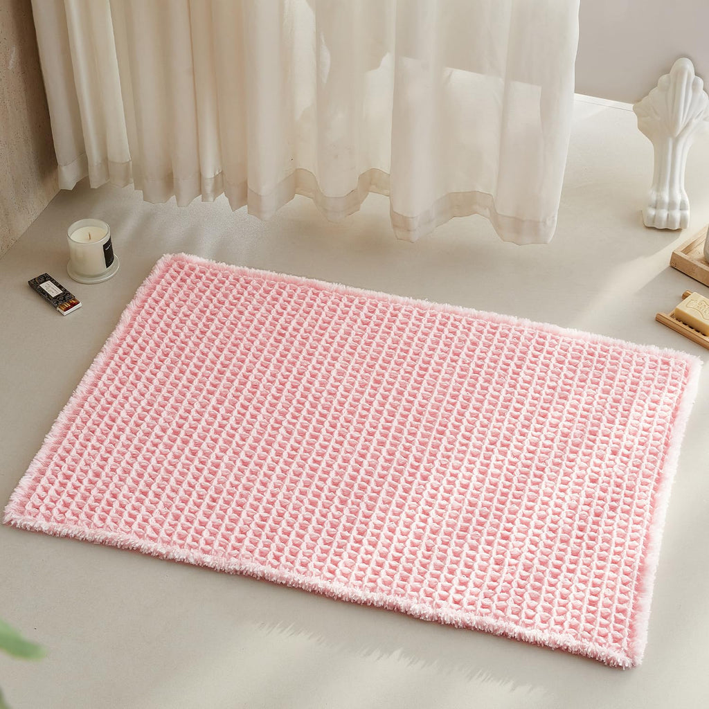 TYUU Waffle Bath Mat, Boho Bathroom Rugs Non Slip Washable, 30x20 Khaki