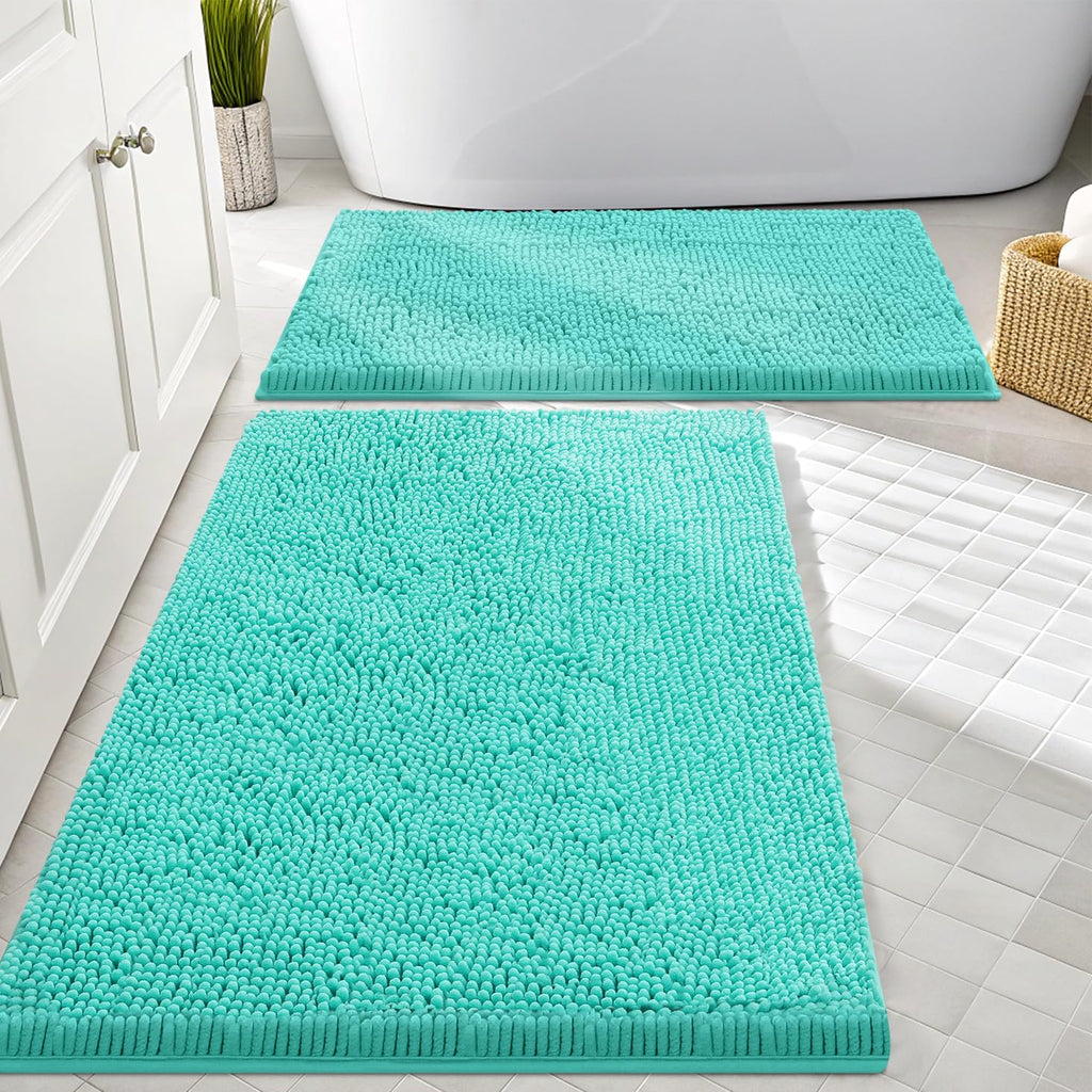 Smiry Chenille Bathroom Rugs Sets 2 Piece (30x20+24x16, Black)