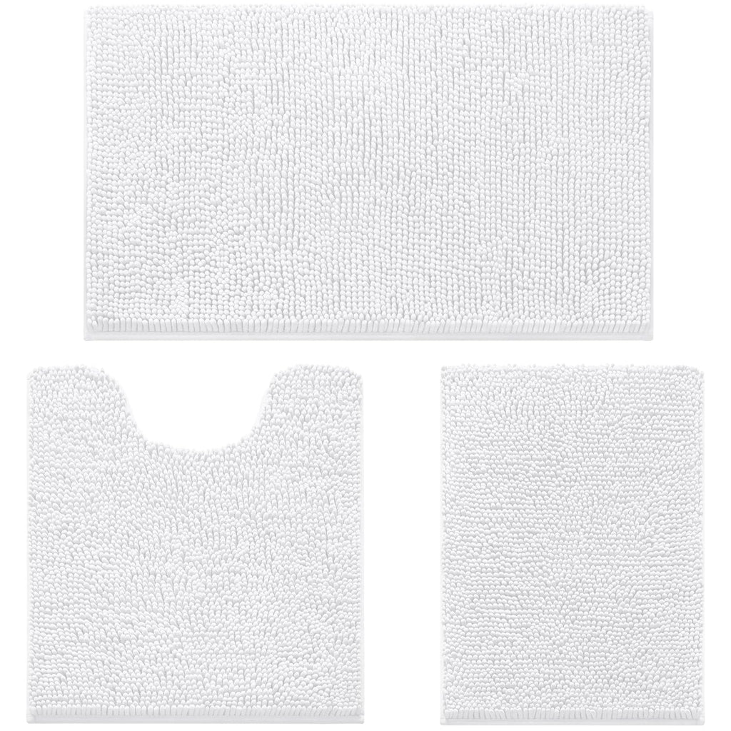 HOMEIDEAS Bathroom Rugs Set of 3, Super Soft Absorbent Chenille Bath Rugs
