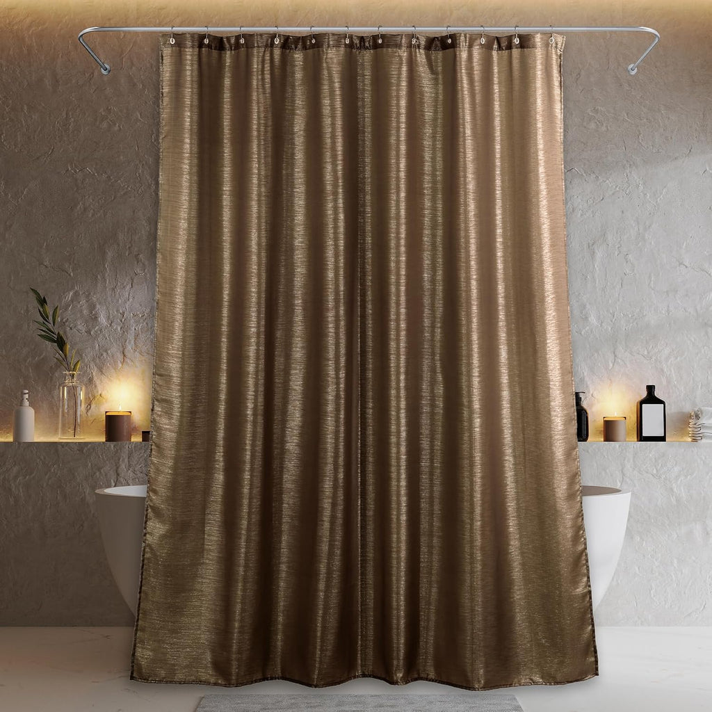 Brown Silver Glitter Shower Curtain: Waterproof Washable Quick Dry 72Lx72W