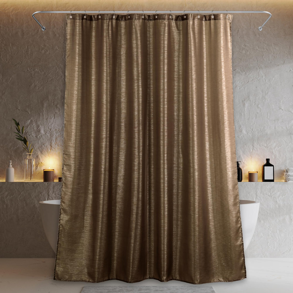 Brown Silver Glitter Shower Curtain: Waterproof Washable Quick Dry 72Lx72W
