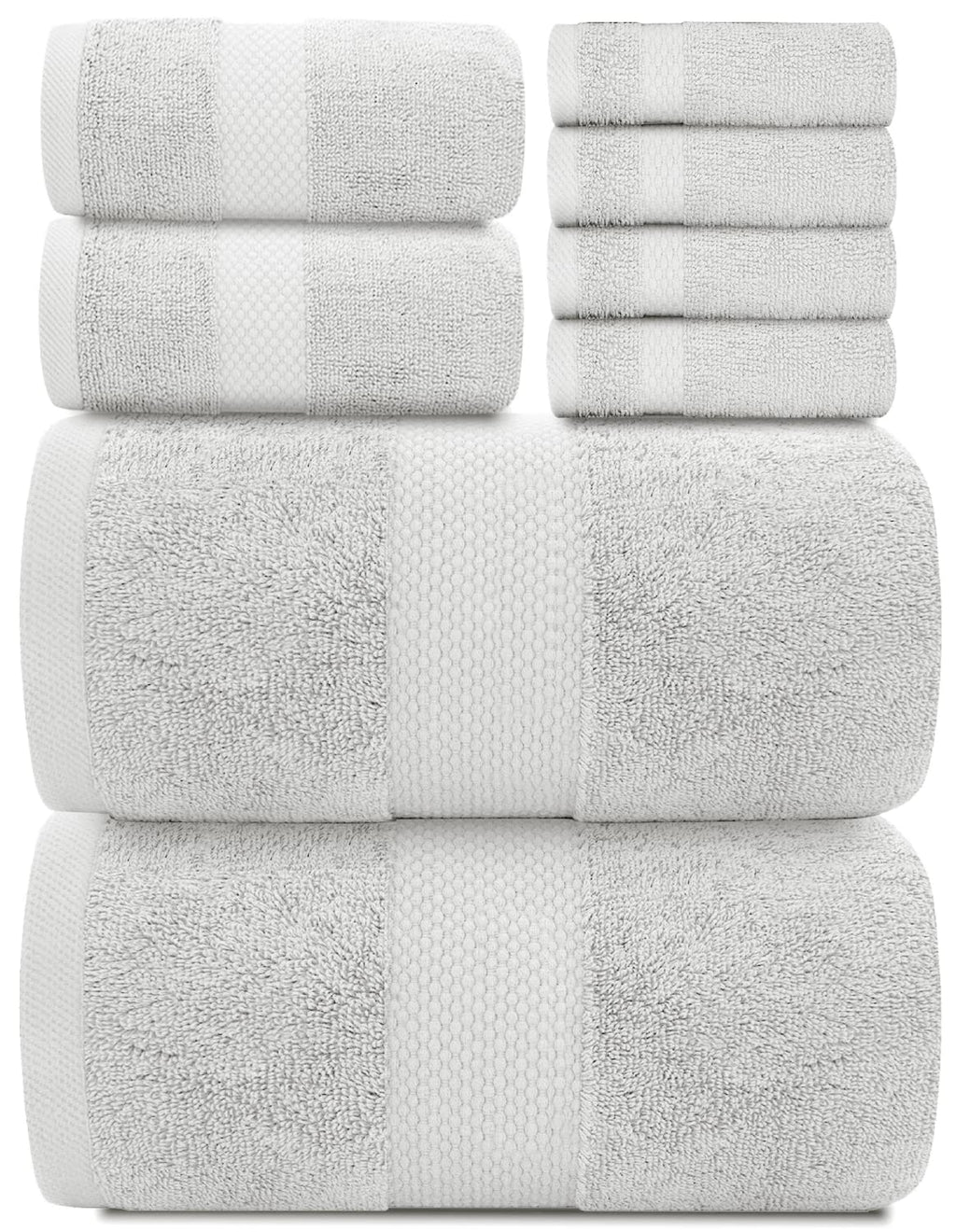 White Classic Luxury Taupe Bath Towel Set of 8 - Soft 100% Turkish Cotton
