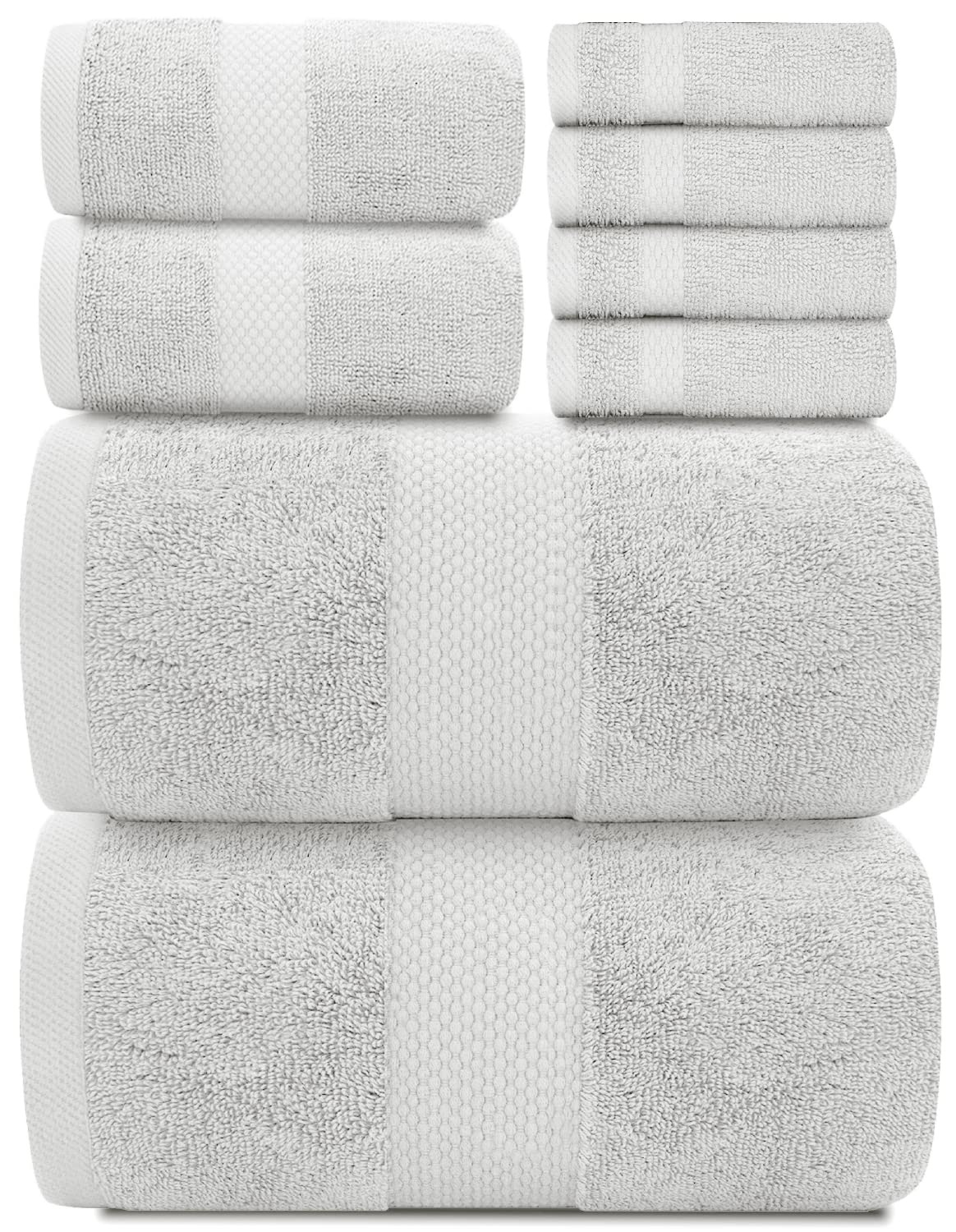 White Classic Luxury Taupe Bath Towel Set of 8 - Soft 100% Turkish Cotton