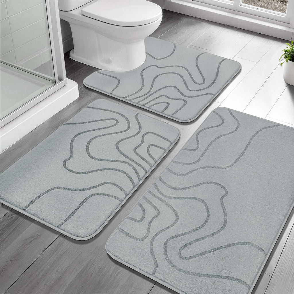 YIHOUSE Memory Foam Bathroom Rugs Sets 2 Piece, 17"x24"+20"x46", Dark Grey