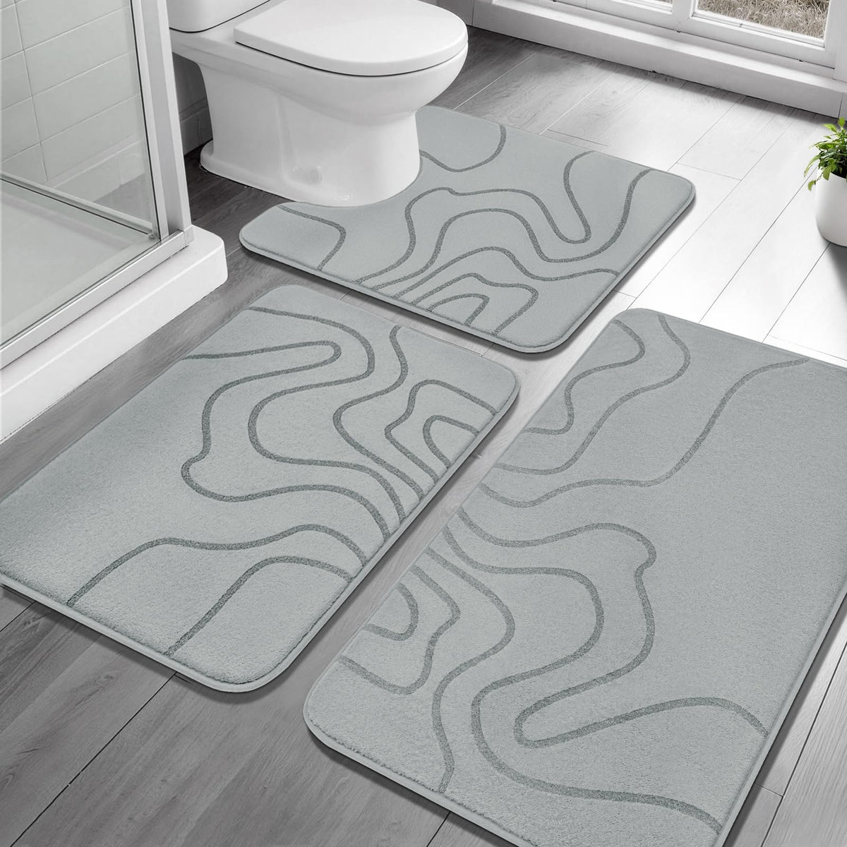 YIHOUSE Memory Foam Bathroom Rugs Sets 2 Piece, 17"x24"+20"x46", Dark Grey