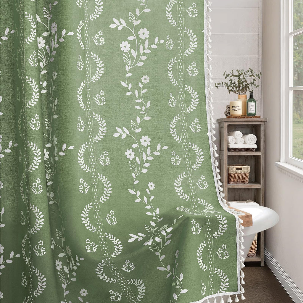 Boho Terracotta Vintage Shower Curtain with Tassels 72 x 72 Inch