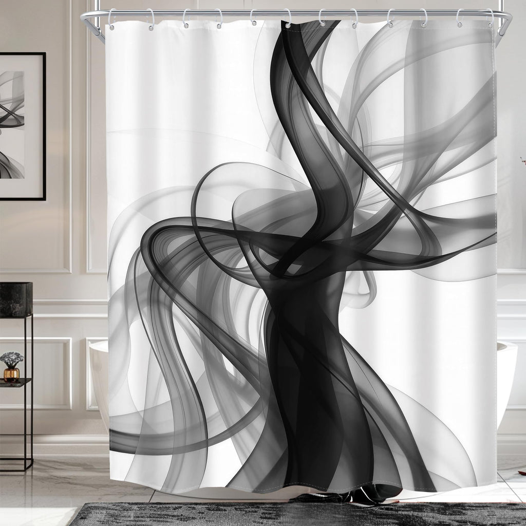 Black and White Shower Curtain 60Wx72H Abstract Modern Ombre for Bathroom
