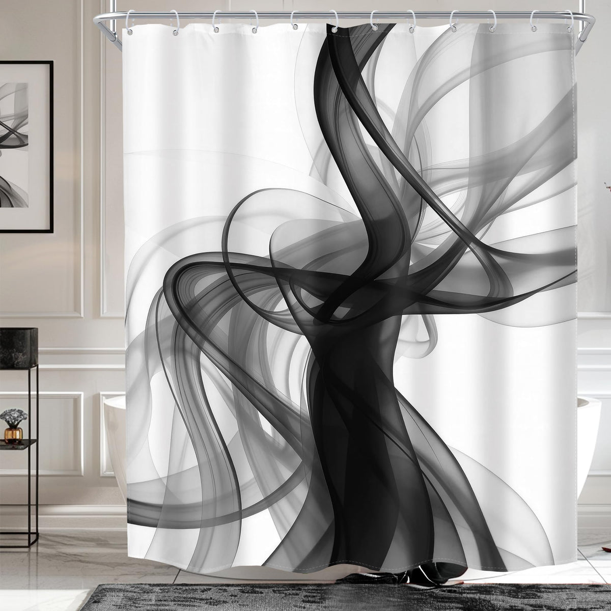 Black and White Shower Curtain 60Wx72H Abstract Modern Ombre for Bathroom