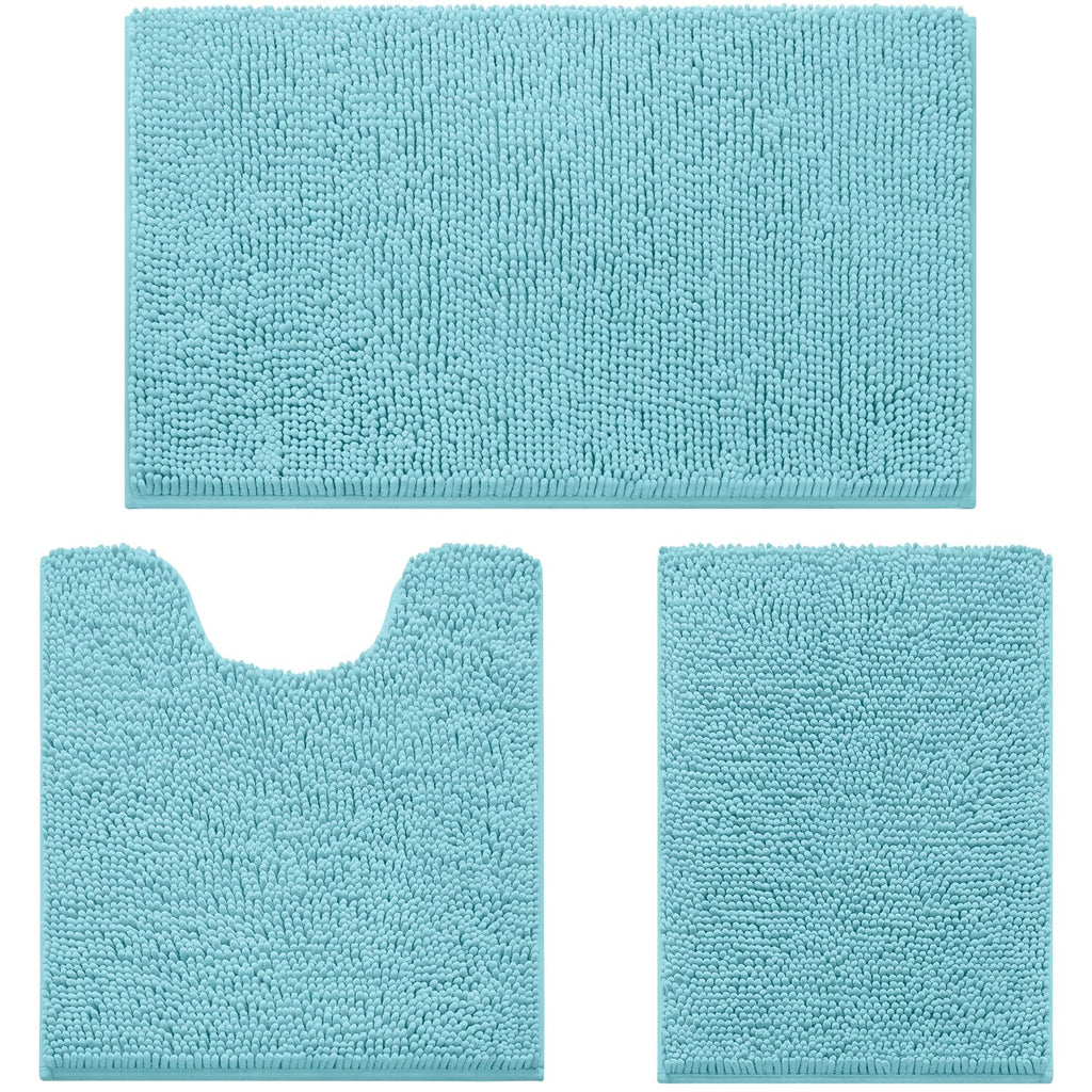 HOMEIDEAS Bathroom Rugs Set of 3, Super Soft Absorbent Chenille Bath Rugs