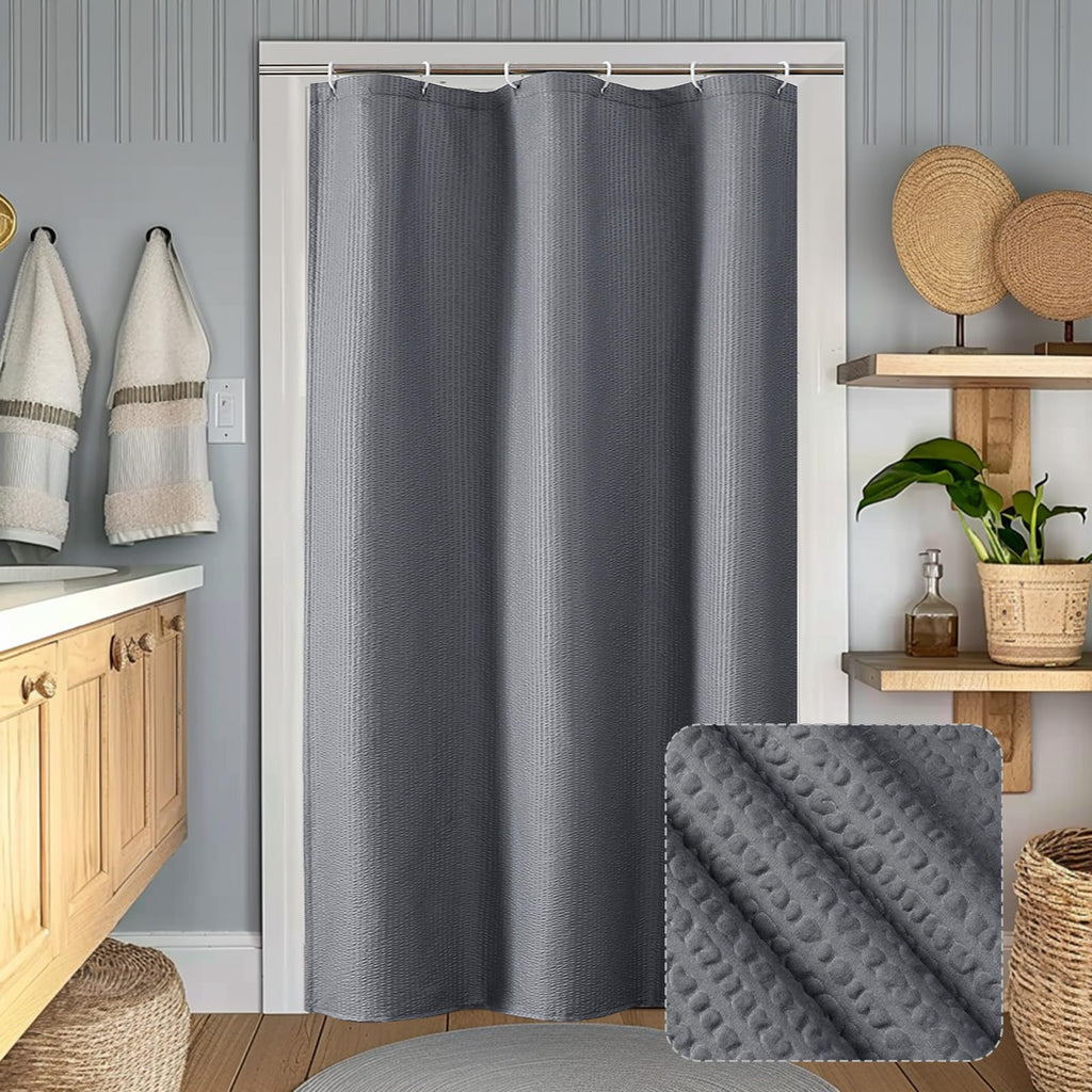 OWENIE White Shower Curtain for Bathroom 84 Inches Extra Long, Elegant 3D Embossed Textured Cloth Waffle Shower Curtain, Modern Luxury Hotel Style, Water Repellent, Machine Washable, 72X84, White