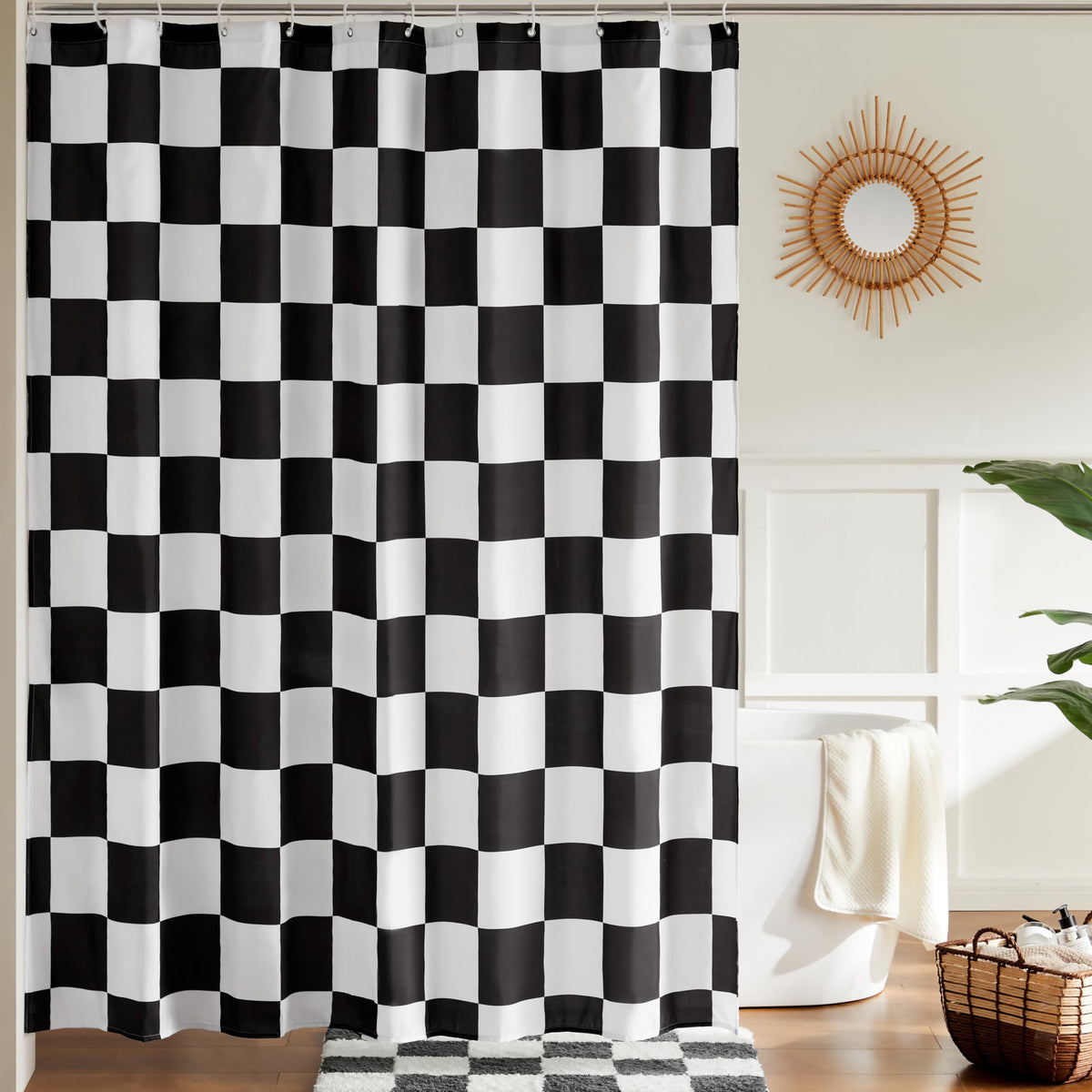 Ohocut Checkered Shower Curtain, Double Pink Plaid Shower Curtains for Bathroom, Cute Retro Checkboard Shower Curtain Vintage Aesthetic, Washable Fabric Bath Curtain 72''x72''