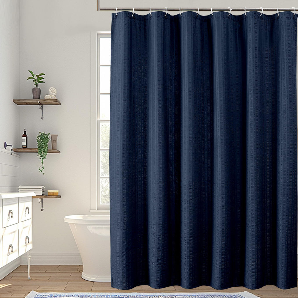 Aiyufeng Moga Navy Blue Fabric Shower Curtains for Bathroom - Blue Hotel Spa Polyester Cloth Bath Curtain with 12 Holes, 72x72, Machine Washable, Navy Blue