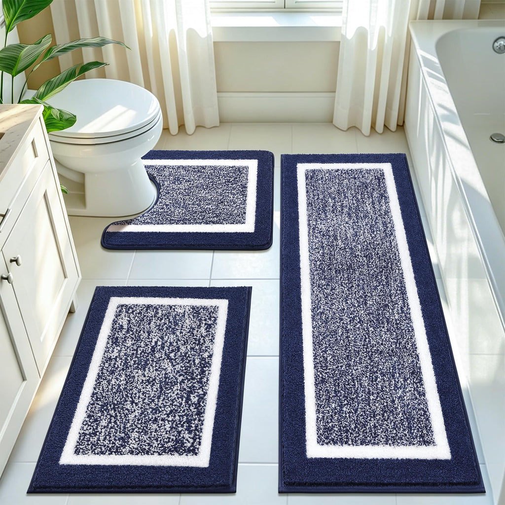 Pauwer Bathroom Rugs 3 Piece Set, Non Slip Washable Bath Mat, Dark Grey