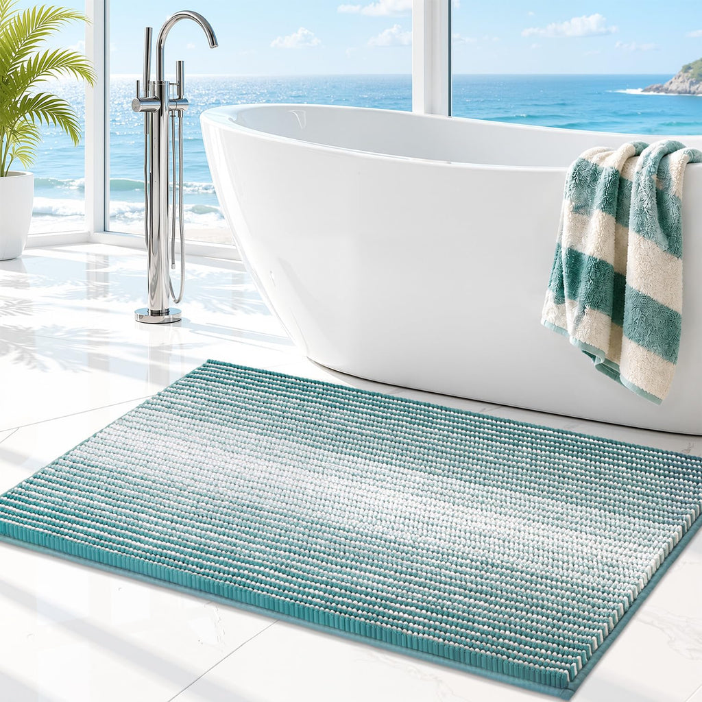 BSICPRO Bathroom Rugs Sets 2 Piece, Non Slip Striped Bath Mats, Fog Blue