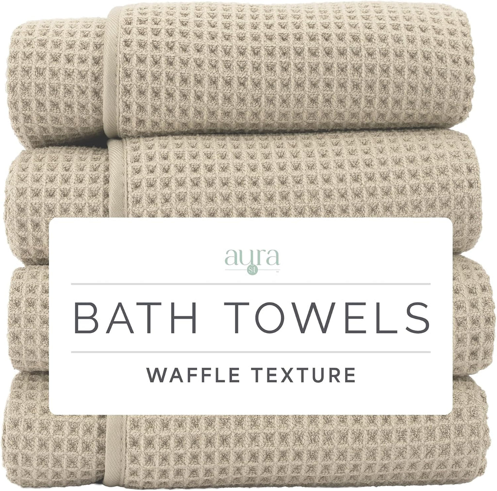 S&T INC. Aura Waffle Bath Towels, 4 Pack, 30" x 60", Beige