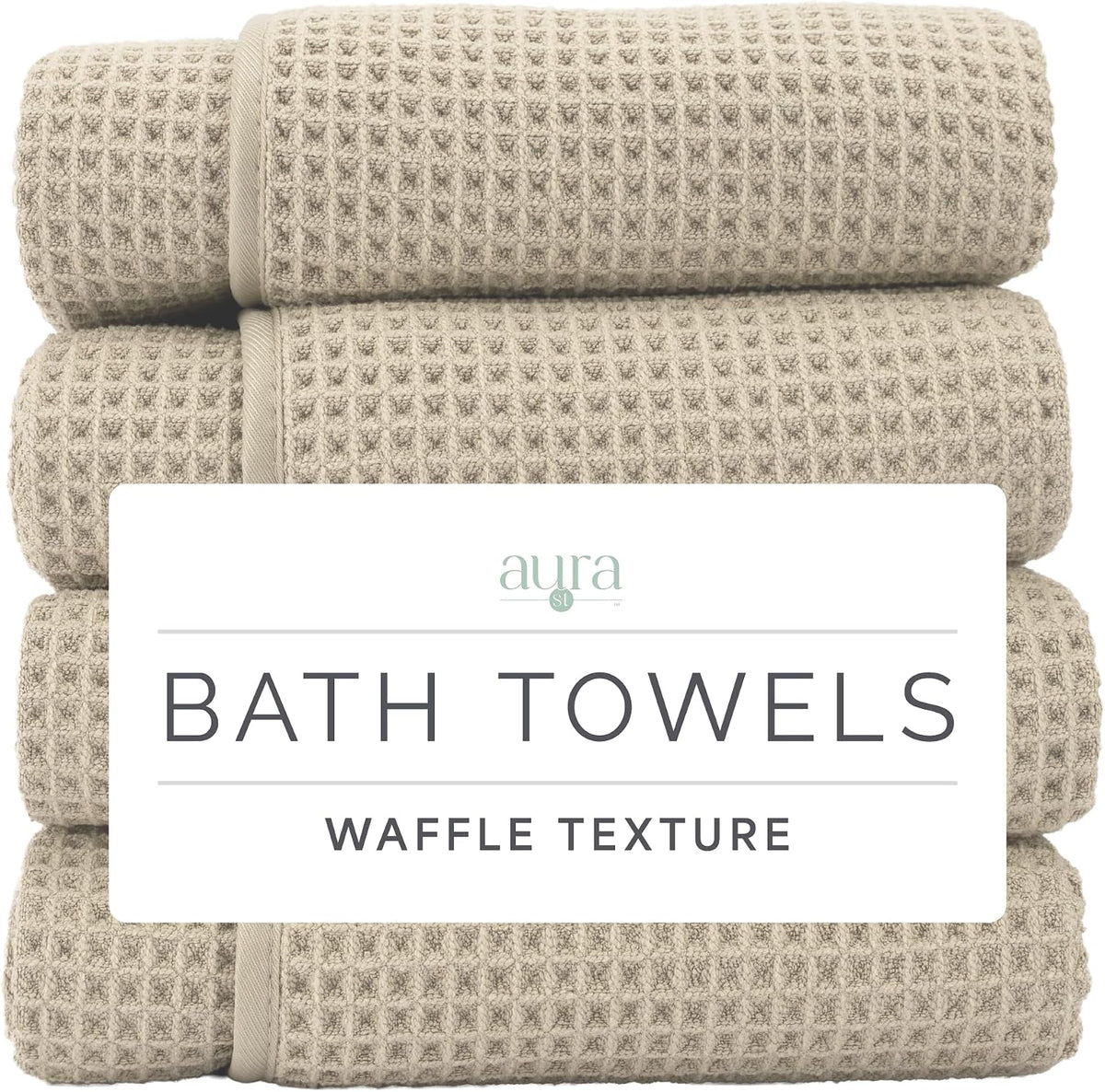 S&T INC. Aura Waffle Bath Towels, 4 Pack, 30" x 60", Beige