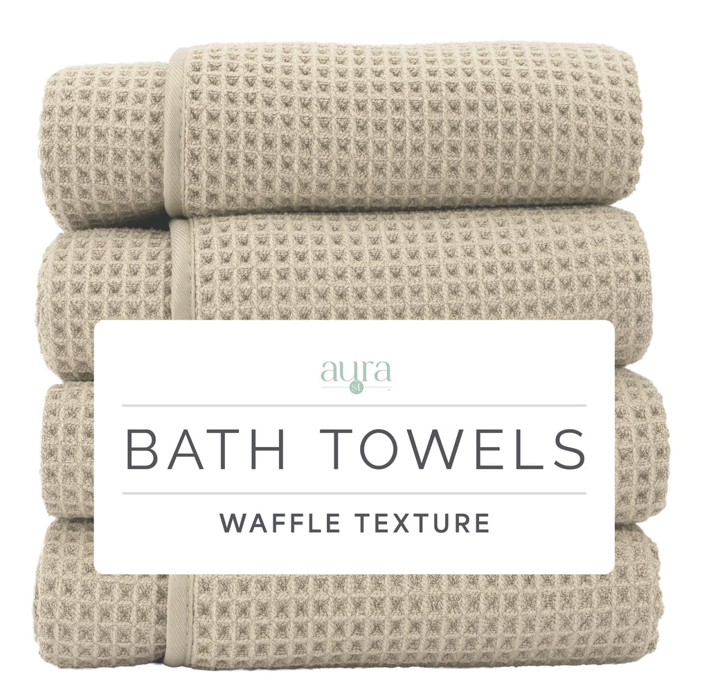 S&T INC. Aura Waffle Bath Towels, 4 Pack, 30" x 60", Beige