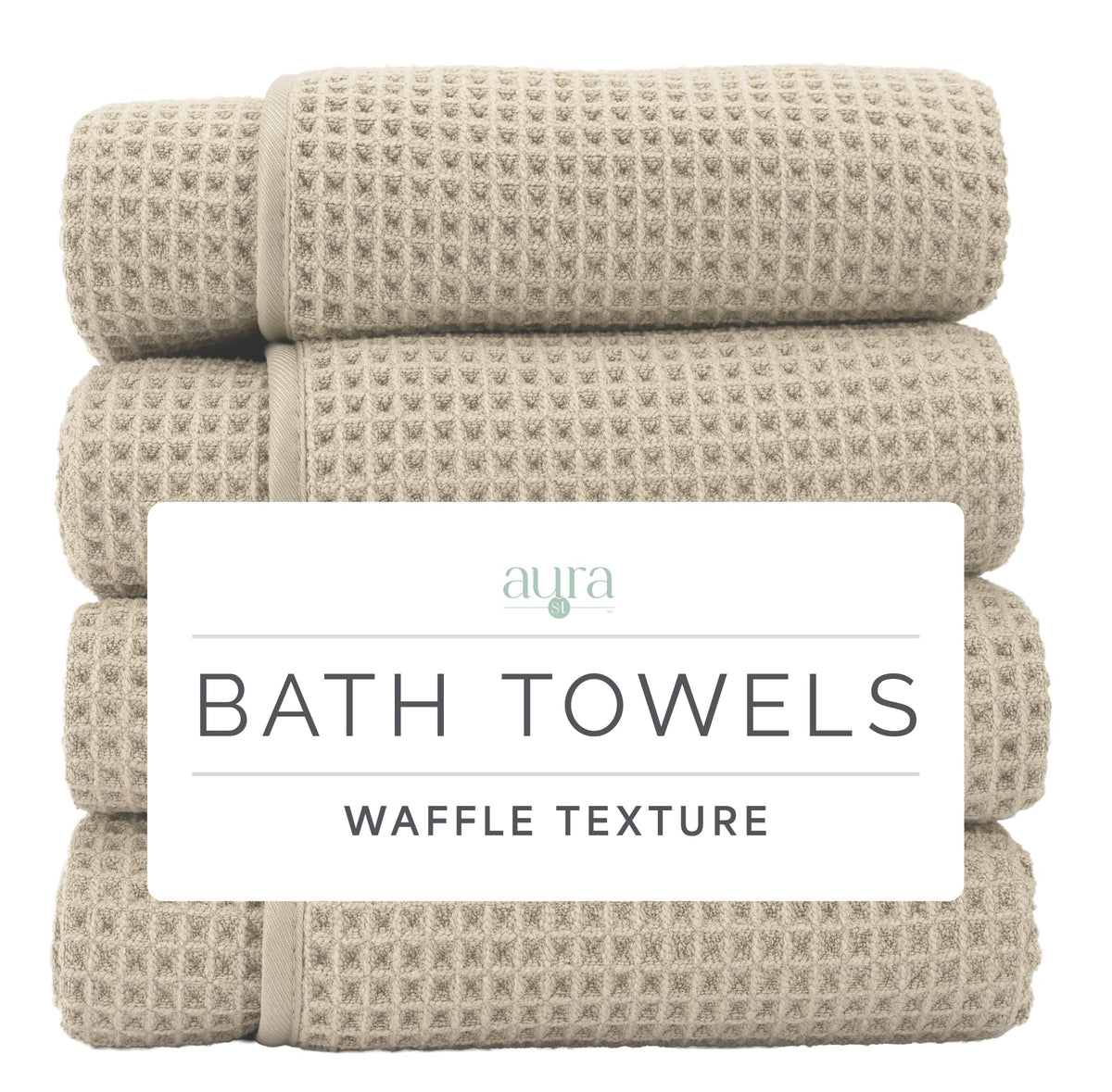 S&T INC. Aura Waffle Bath Towels, 4 Pack, 30" x 60", Beige
