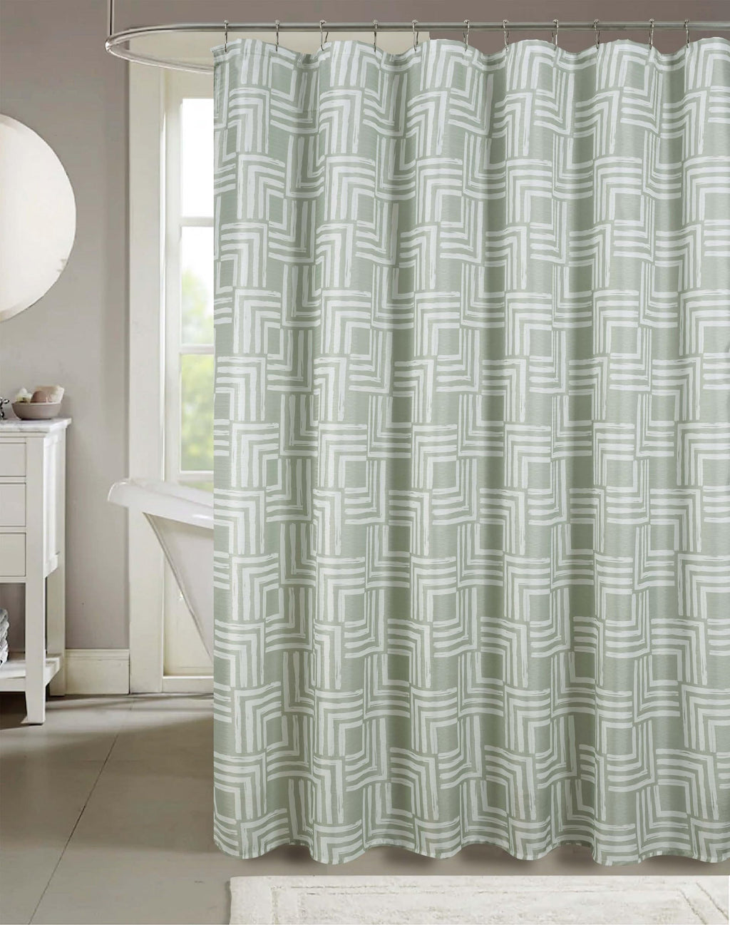 Blue Fabric Shower Curtain Modern Geometrical Blue Gray for Bathroom 72x72