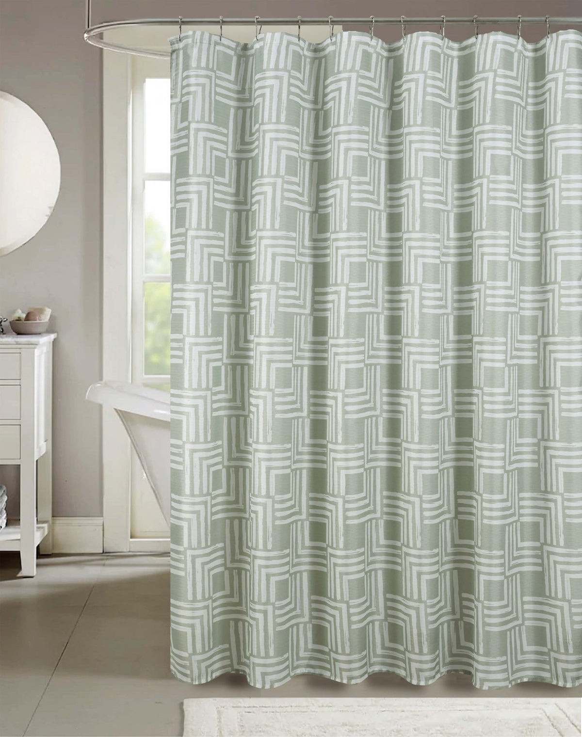 Blue Fabric Shower Curtain Modern Geometrical Blue Gray for Bathroom 72x72
