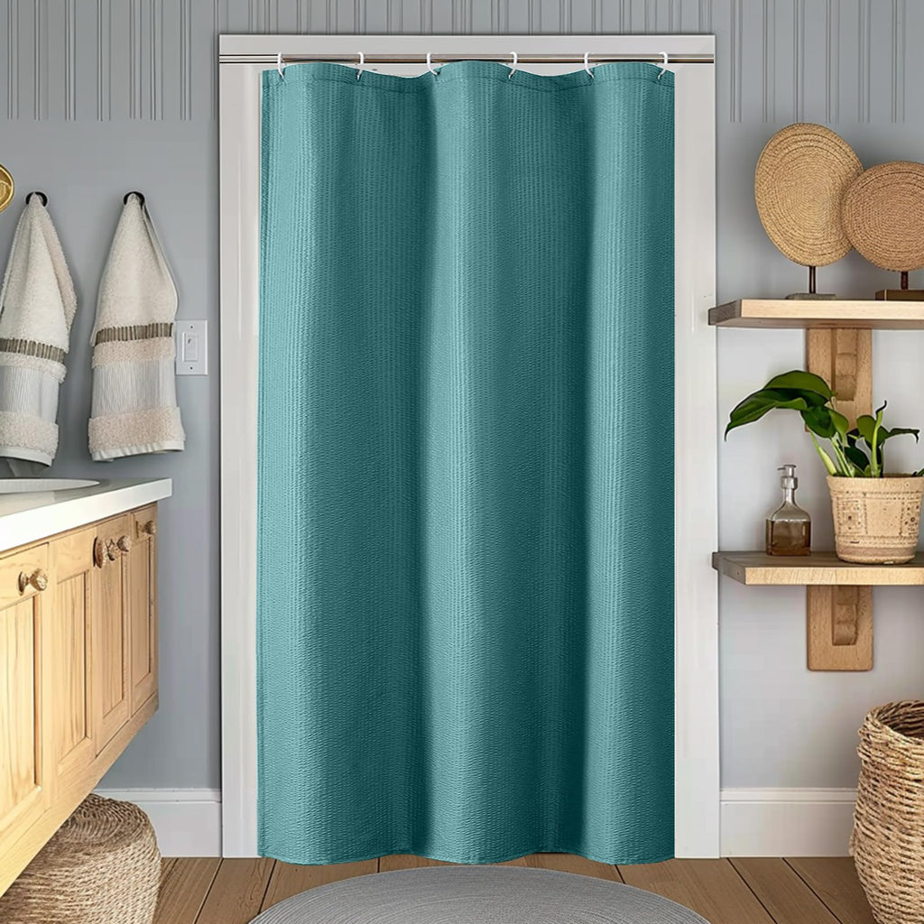 OWENIE White Shower Curtain for Bathroom 84 Inches Extra Long, Elegant 3D Embossed Textured Cloth Waffle Shower Curtain, Modern Luxury Hotel Style, Water Repellent, Machine Washable, 72X84, White