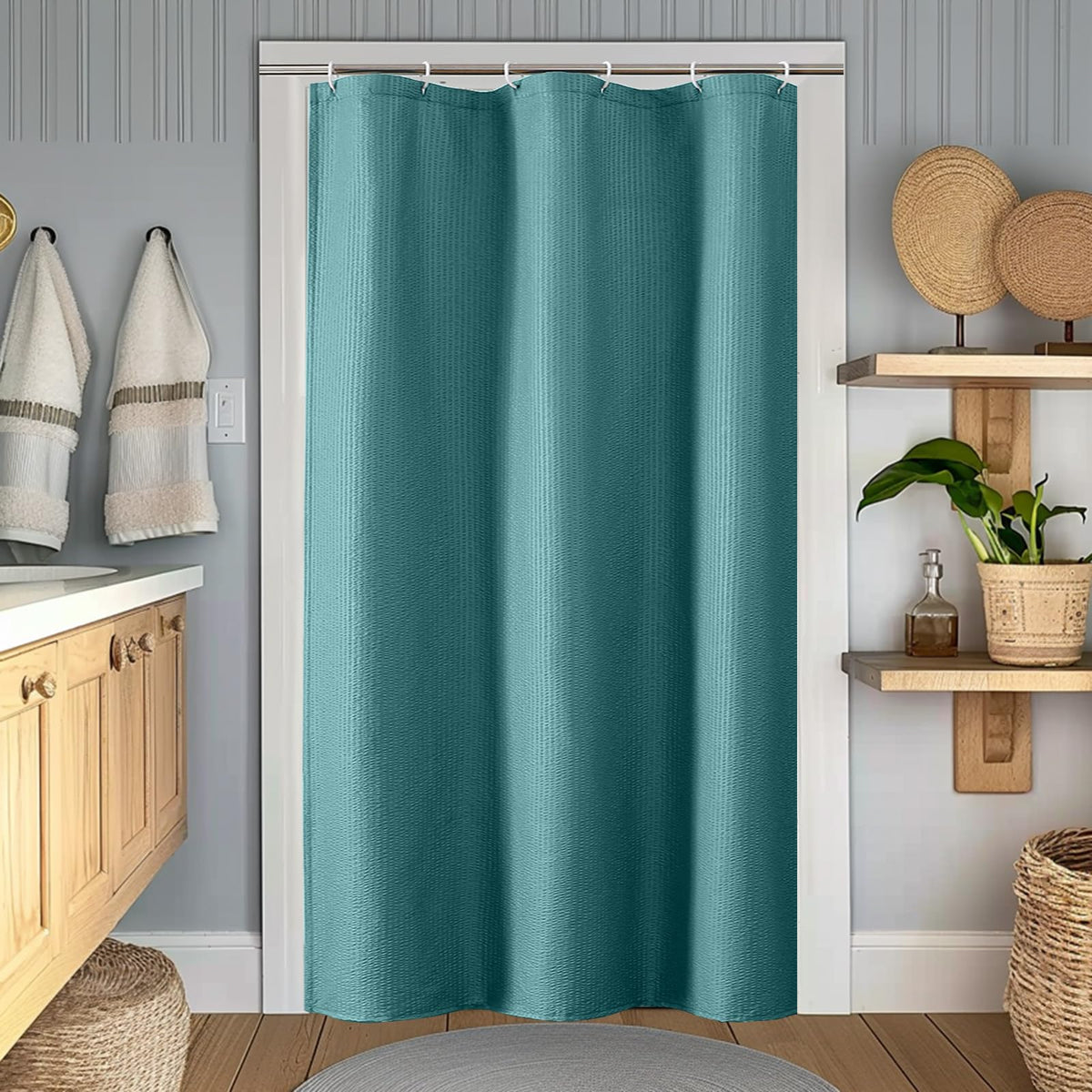 OWENIE White Shower Curtain for Bathroom 84 Inches Extra Long, Elegant 3D Embossed Textured Cloth Waffle Shower Curtain, Modern Luxury Hotel Style, Water Repellent, Machine Washable, 72X84, White
