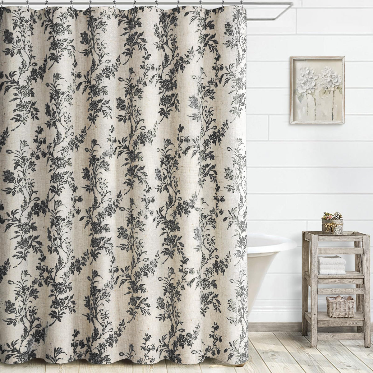 Sage Green Floral Shower Curtain,Vintage Cotton Cottagecore Shower Curtains for Bathroom, 72" W x 72" L