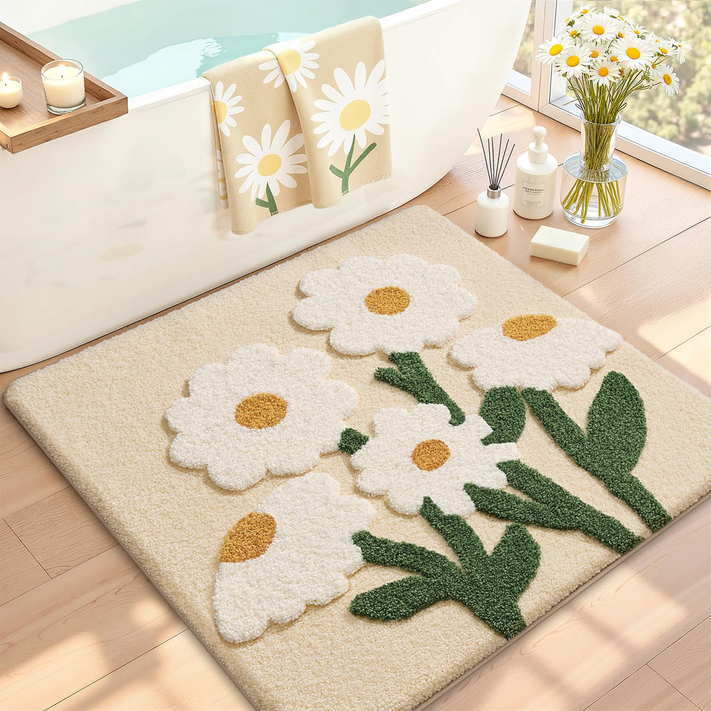 LUMI Square Beach Bathroom Rug 32x32, Soft Absorbent Bath Mat, Non Slip