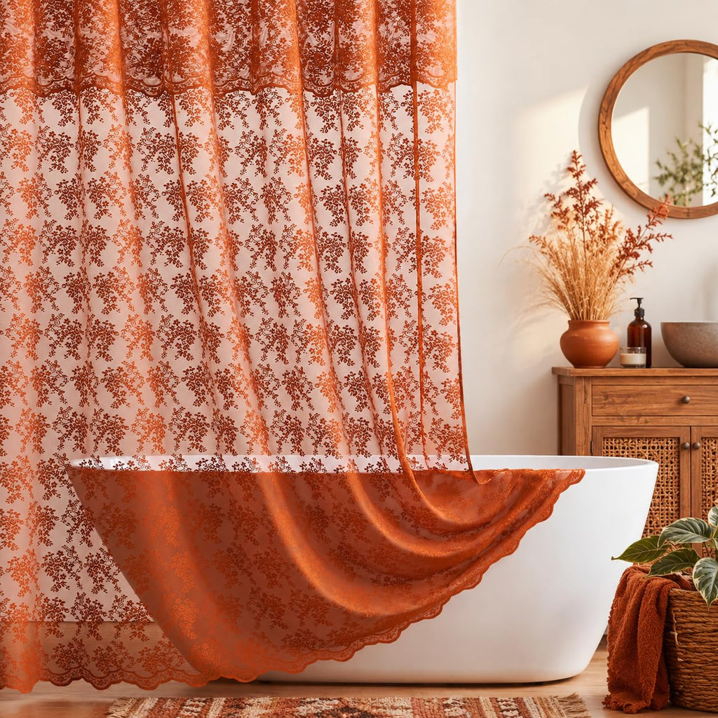 TUDECO White Lace Shower Curtain with Attached Valance 72 x 72 Inch
