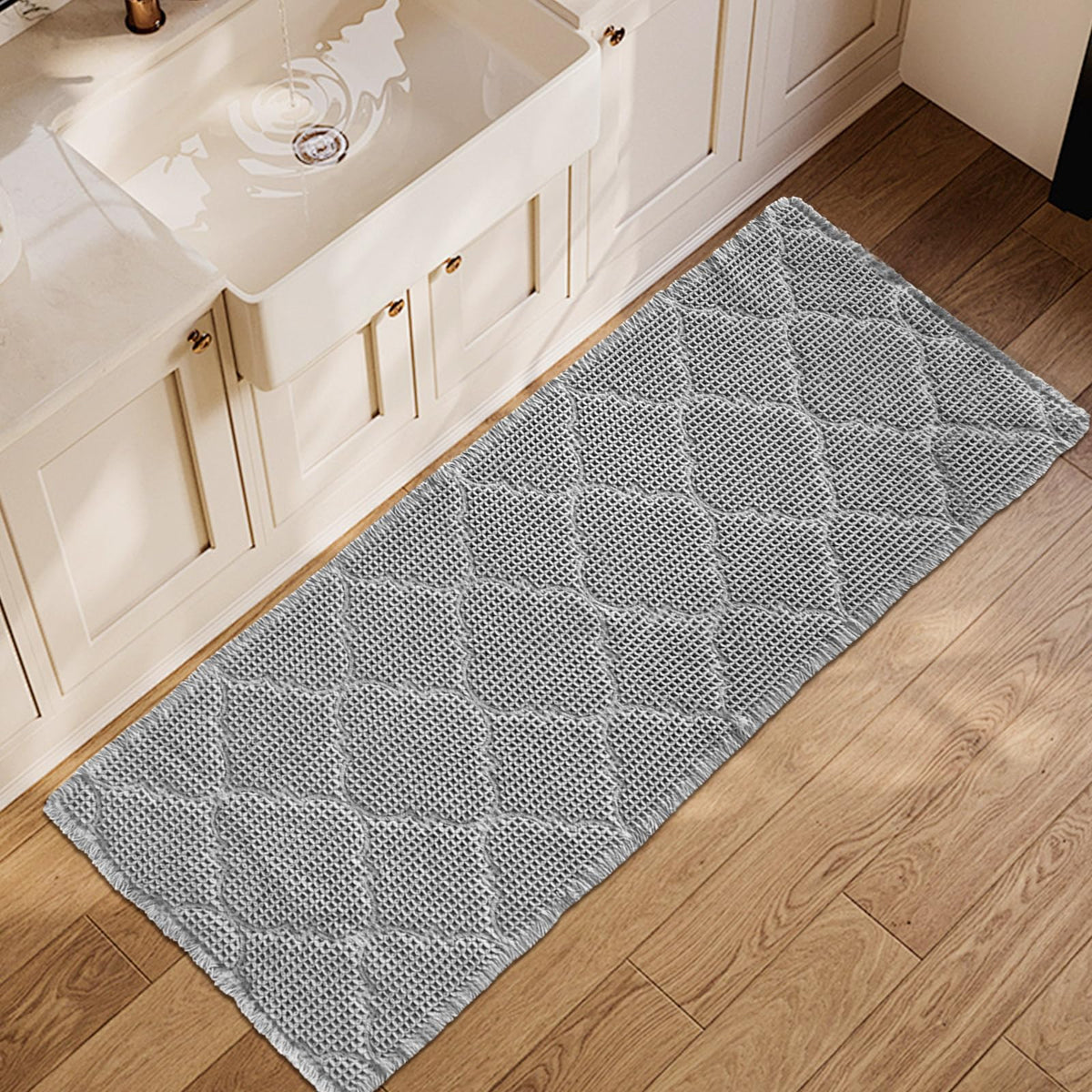 ZALL Waffle Bath Mat Boho Bathroom Mat Ultra Absorbent Non Slip 18x30 Tan