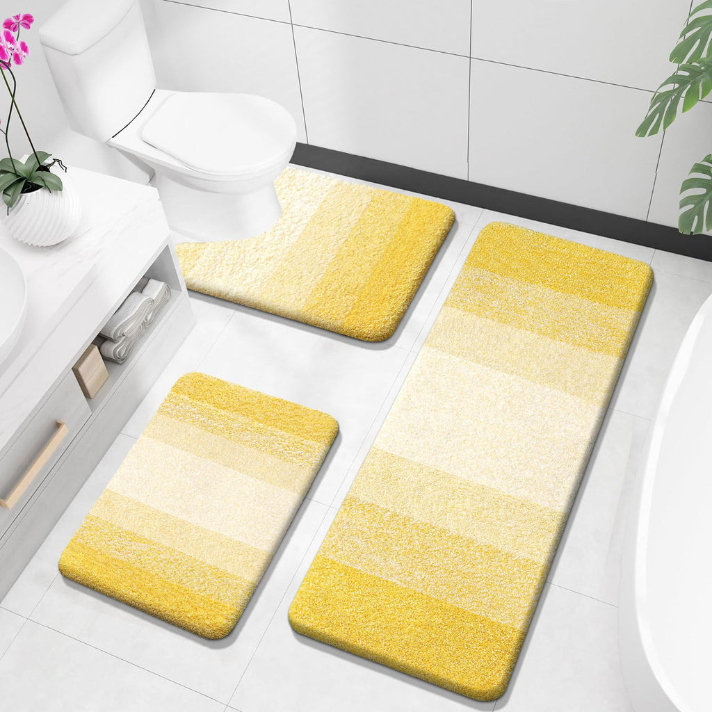 OLANLY Microfiber Bathroom Rugs Sets 3 Piece, Absorbent Bath Mats, Grey