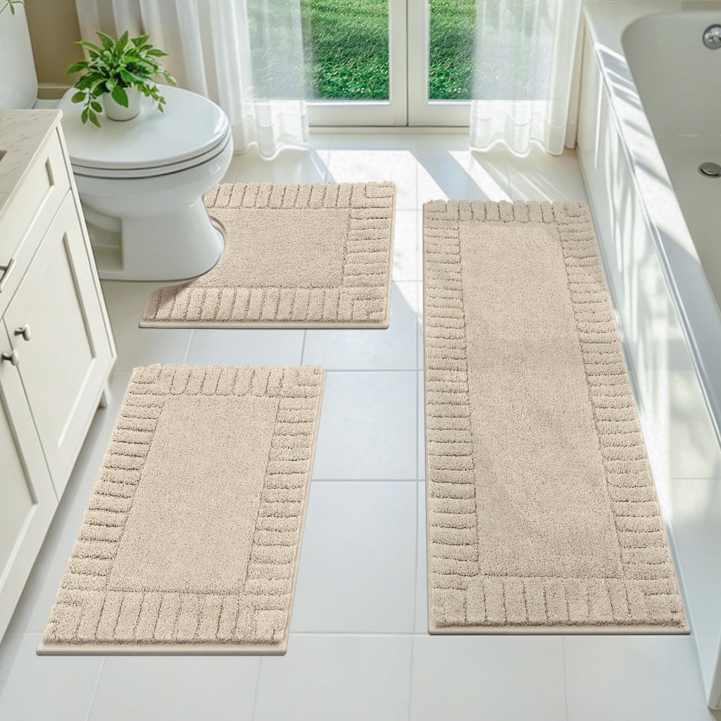Pauwer Bathroom Rugs Sets 3 Piece, Microfiber Bath Mat Set, Dark Grey