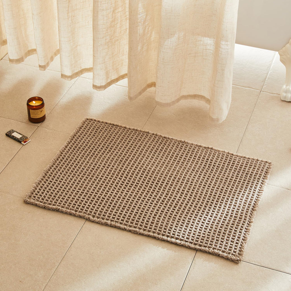 TYUU Waffle Bath Mat, Boho Bathroom Rugs Non Slip Washable, 30x20 Khaki