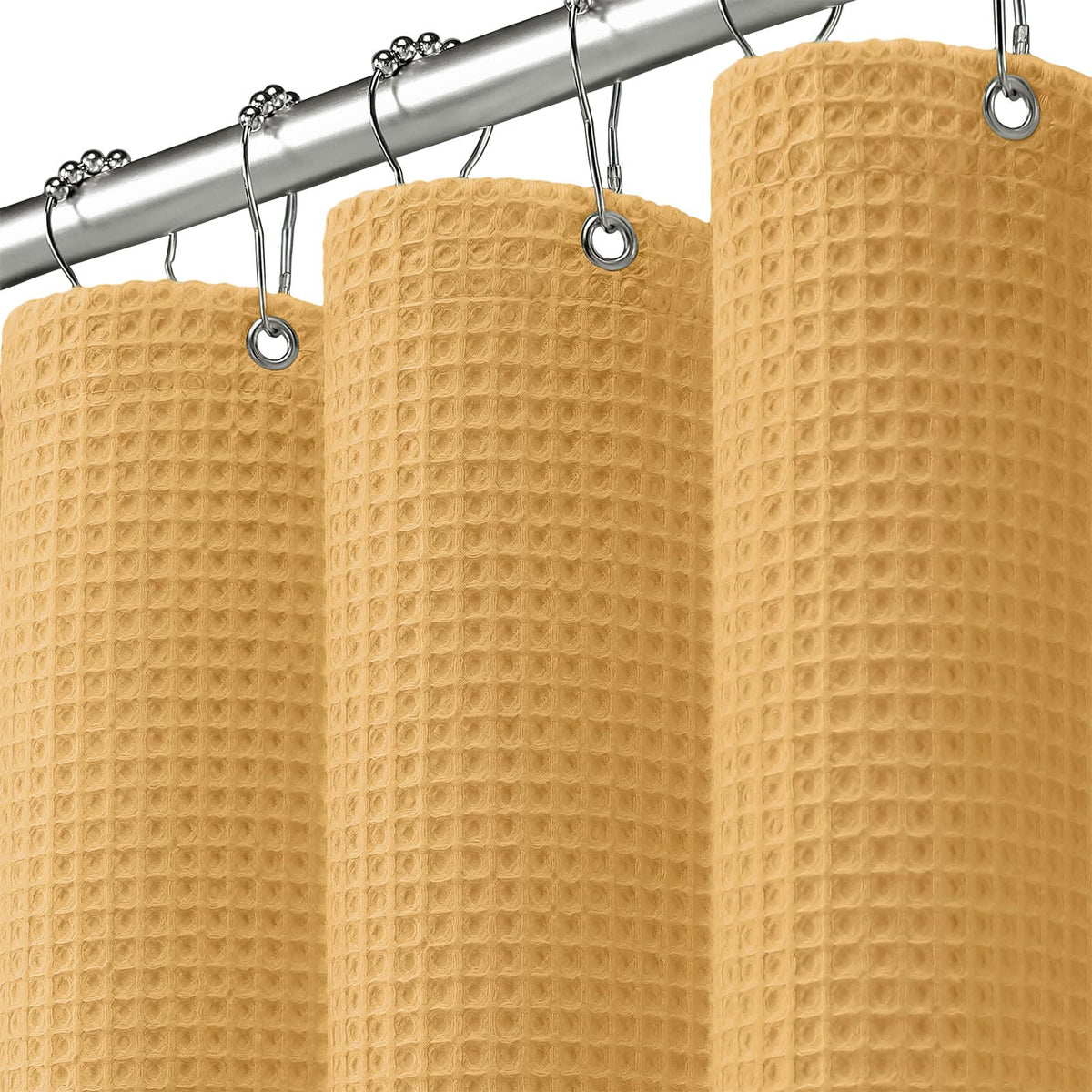 Waffle Weave Shower Curtain Heavyweight Cotton Fabric Beige 72Wx72L