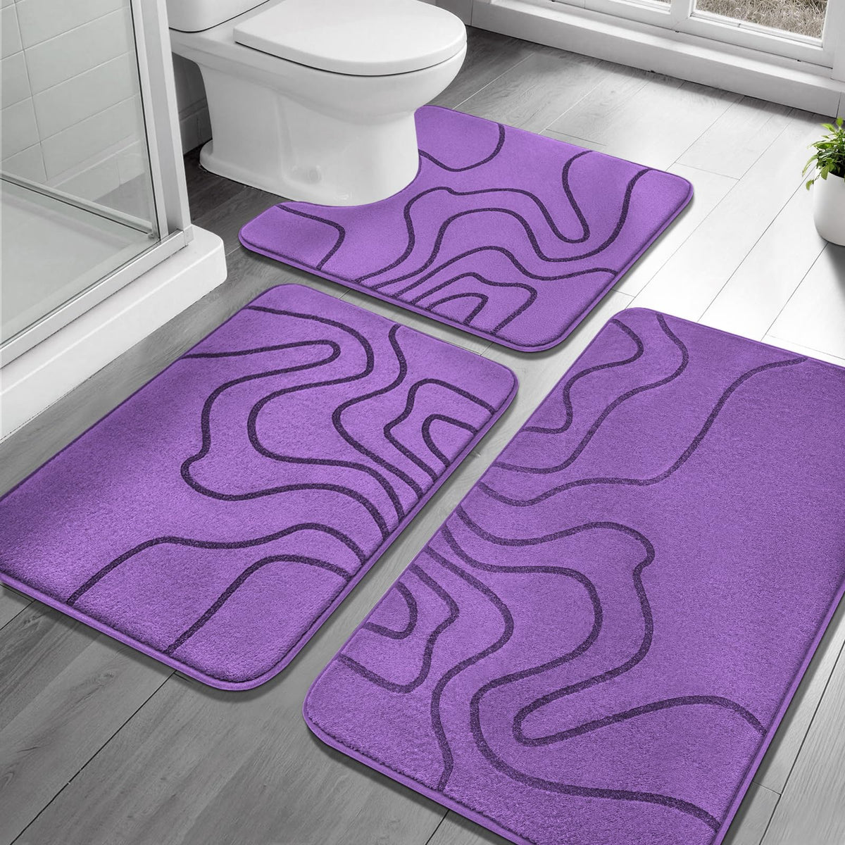 YIHOUSE Memory Foam Bathroom Rugs Sets 2 Piece, 17"x24"+20"x46", Dark Grey