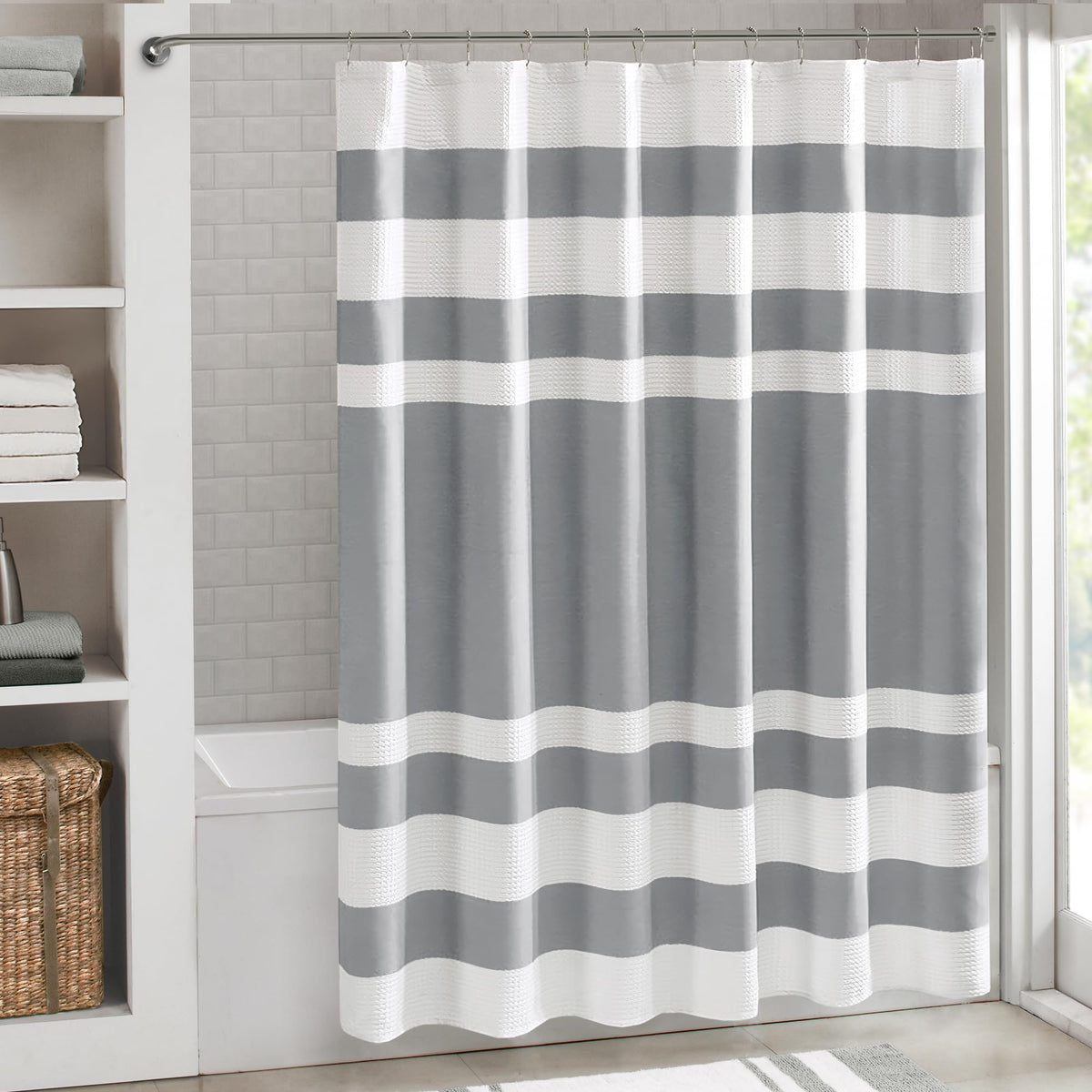 Madison Park Spa Waffle Shower Curtain for Bathroom, 72 x 72, Indigo Blue